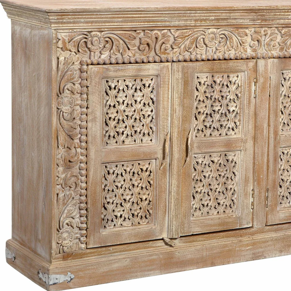 Light Brown Solid Wood Sideboard with Four Doors By Homeroots - Image 4