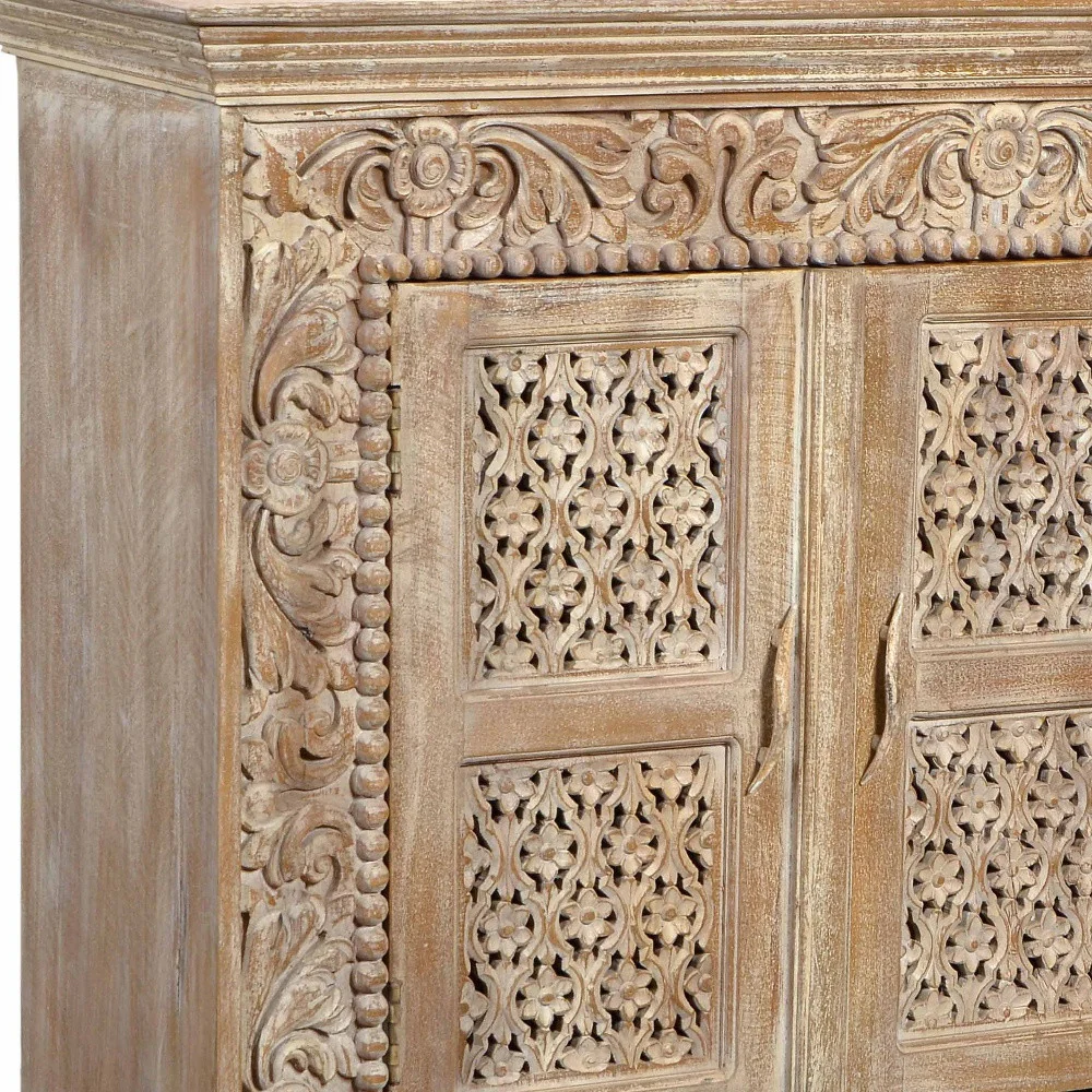 Light Brown Solid Wood Sideboard with Four Doors By Homeroots - Image 5