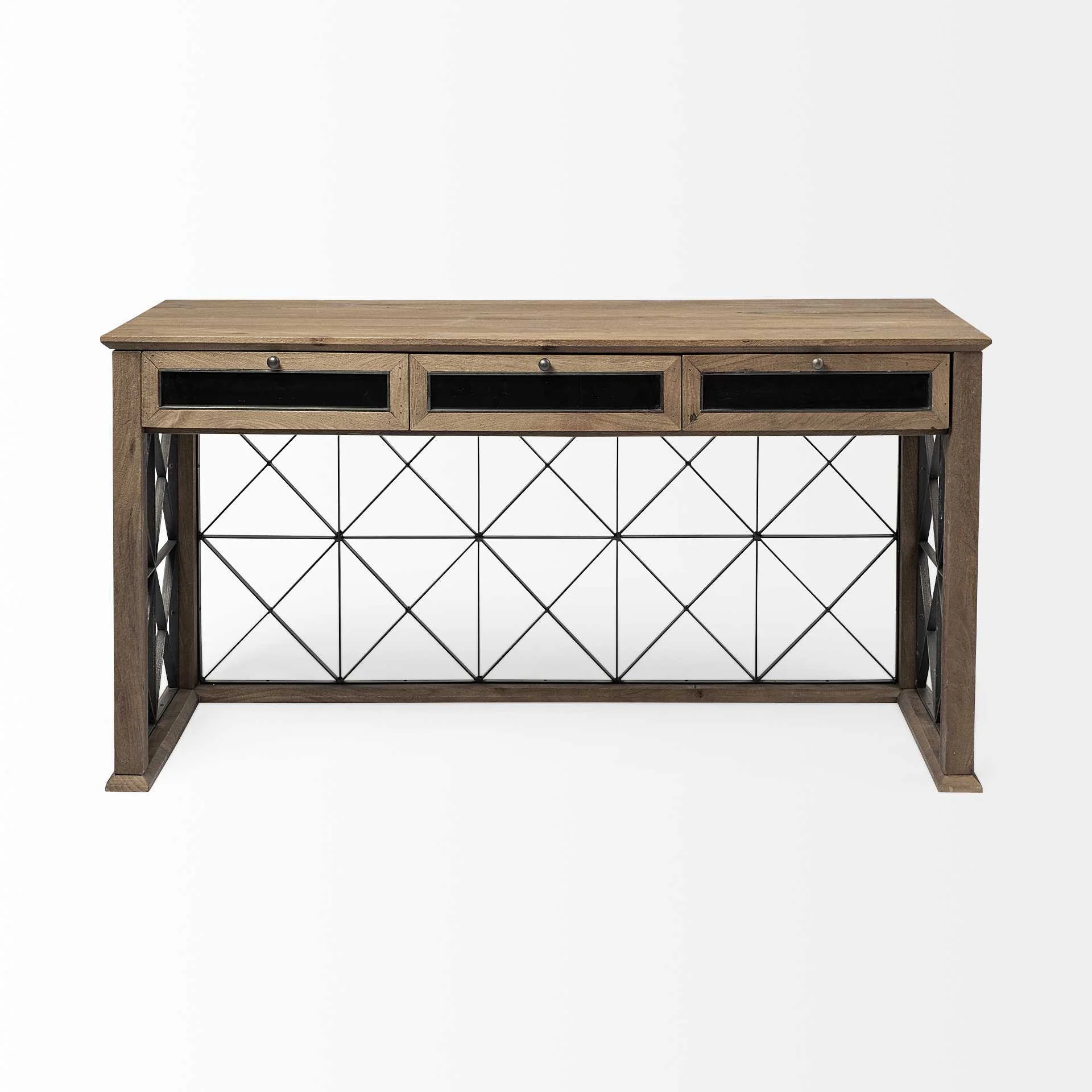 Light Brown TV Stand Media Console With 3 Glass Lined Drawers By Homeroots - Image 2