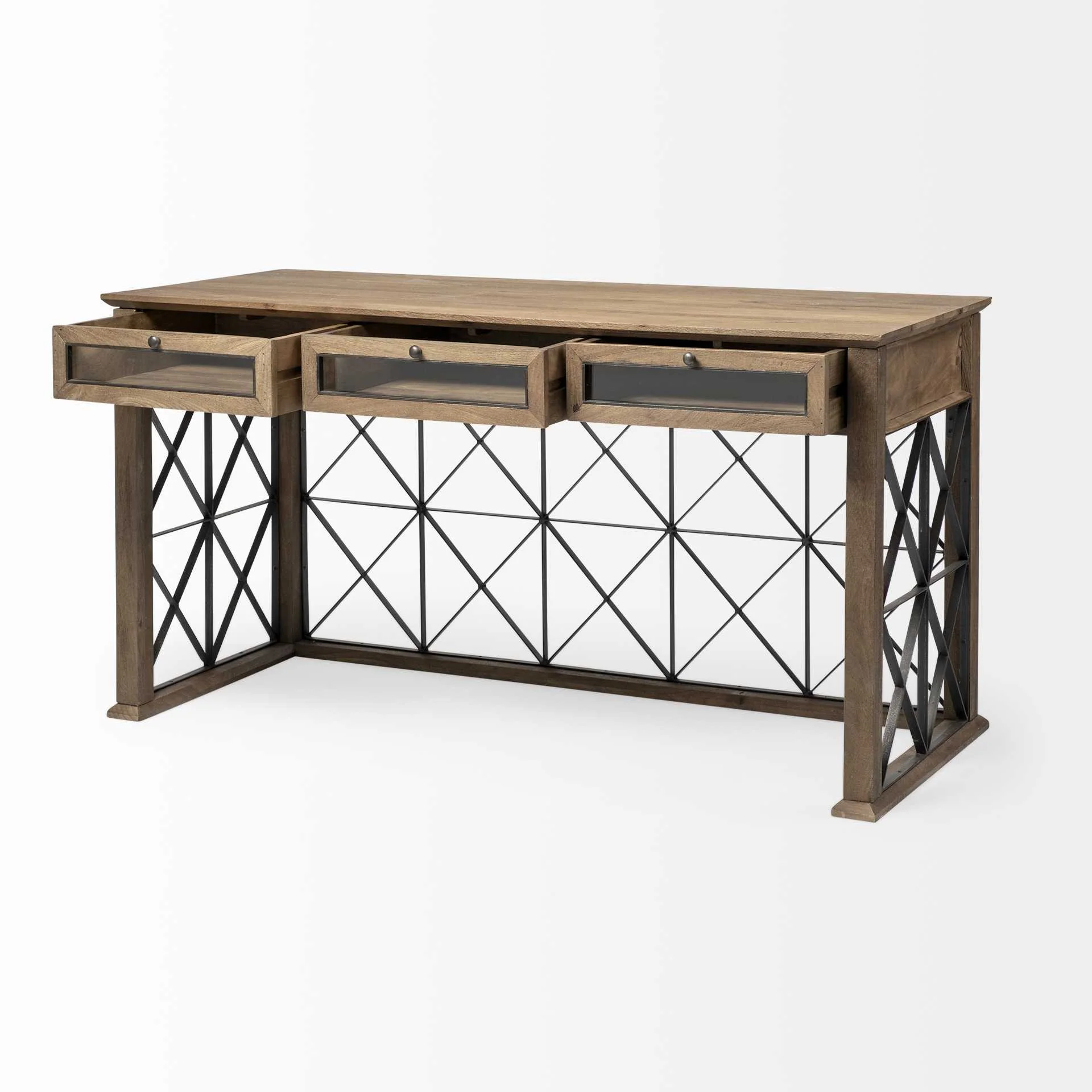 Light Brown TV Stand Media Console With 3 Glass Lined Drawers By Homeroots - Image 5