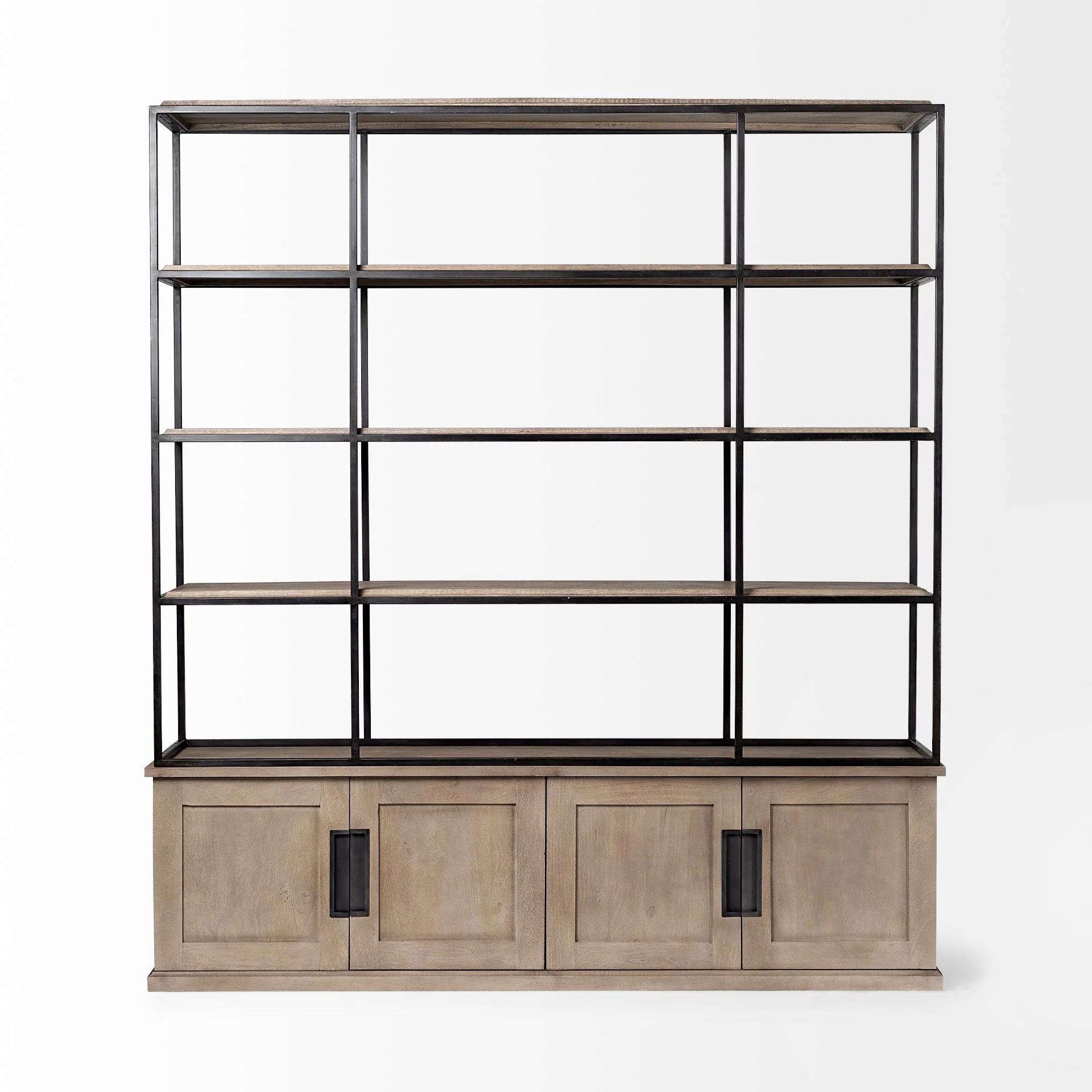 Light Brown Wood and Iron Shelving Unit with 3 Shelves By Homeroots - 380591 - Image 2