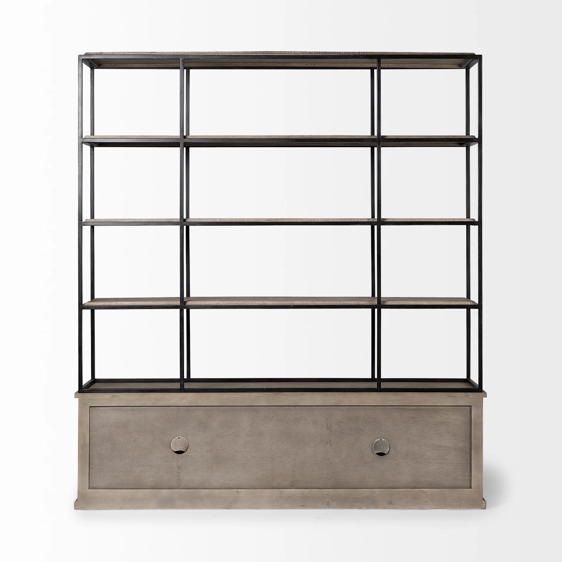 Light Brown Wood and Iron Shelving Unit with 3 Shelves By Homeroots - 380591 - Image 3
