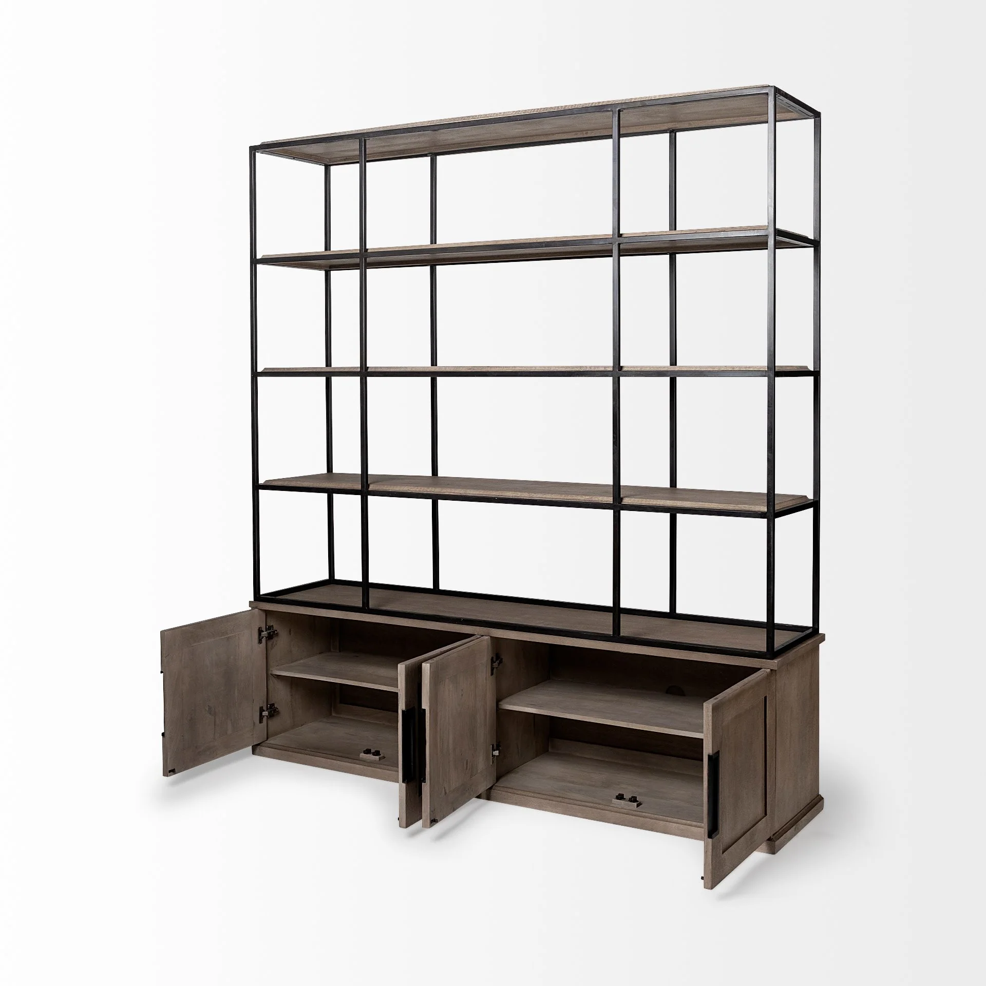 Light Brown Wood and Iron Shelving Unit with 3 Shelves By Homeroots - 380591 - Image 4