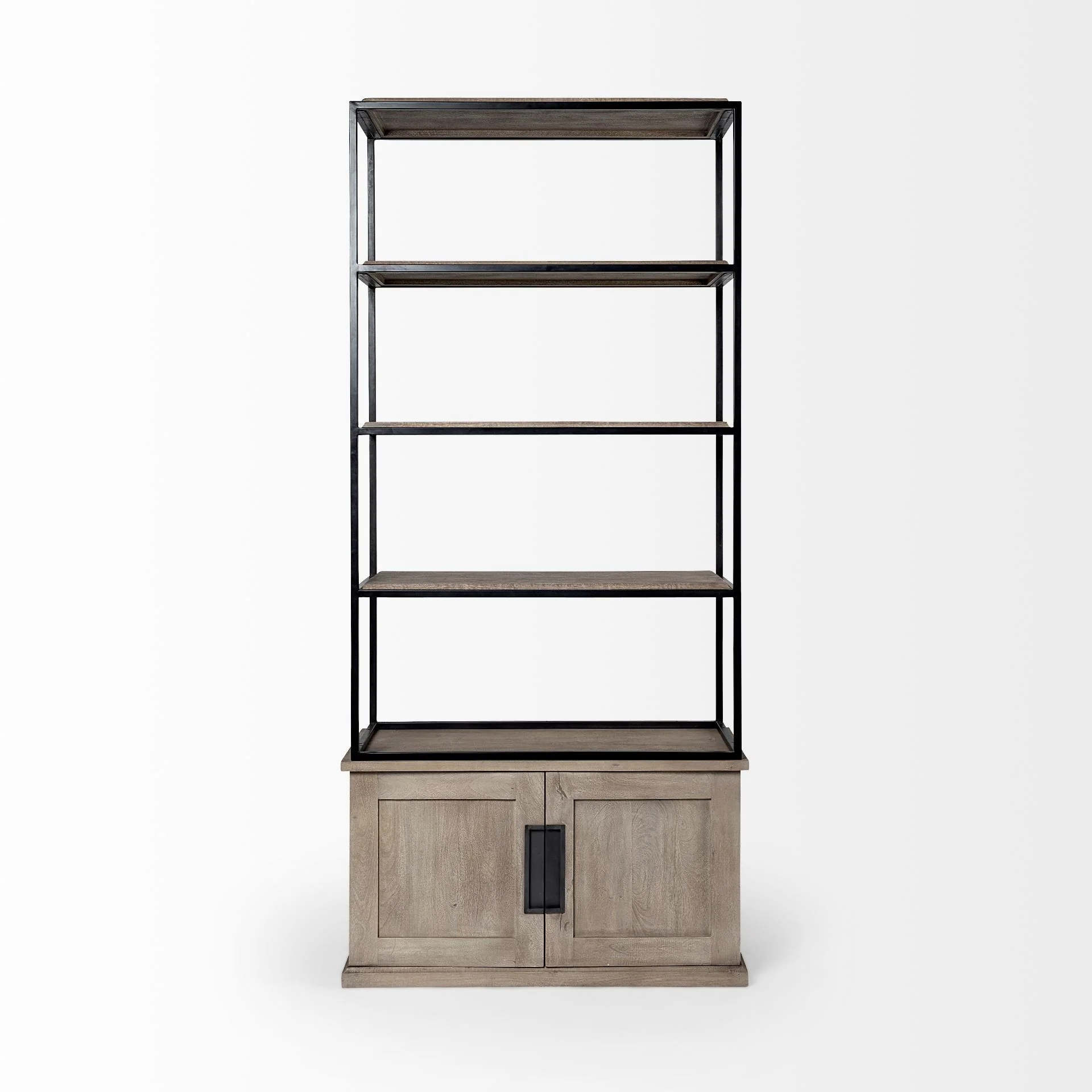 Light Brown Wood and Iron Shelving Unit with 3 Shelves By Homeroots - 380594 - Image 2