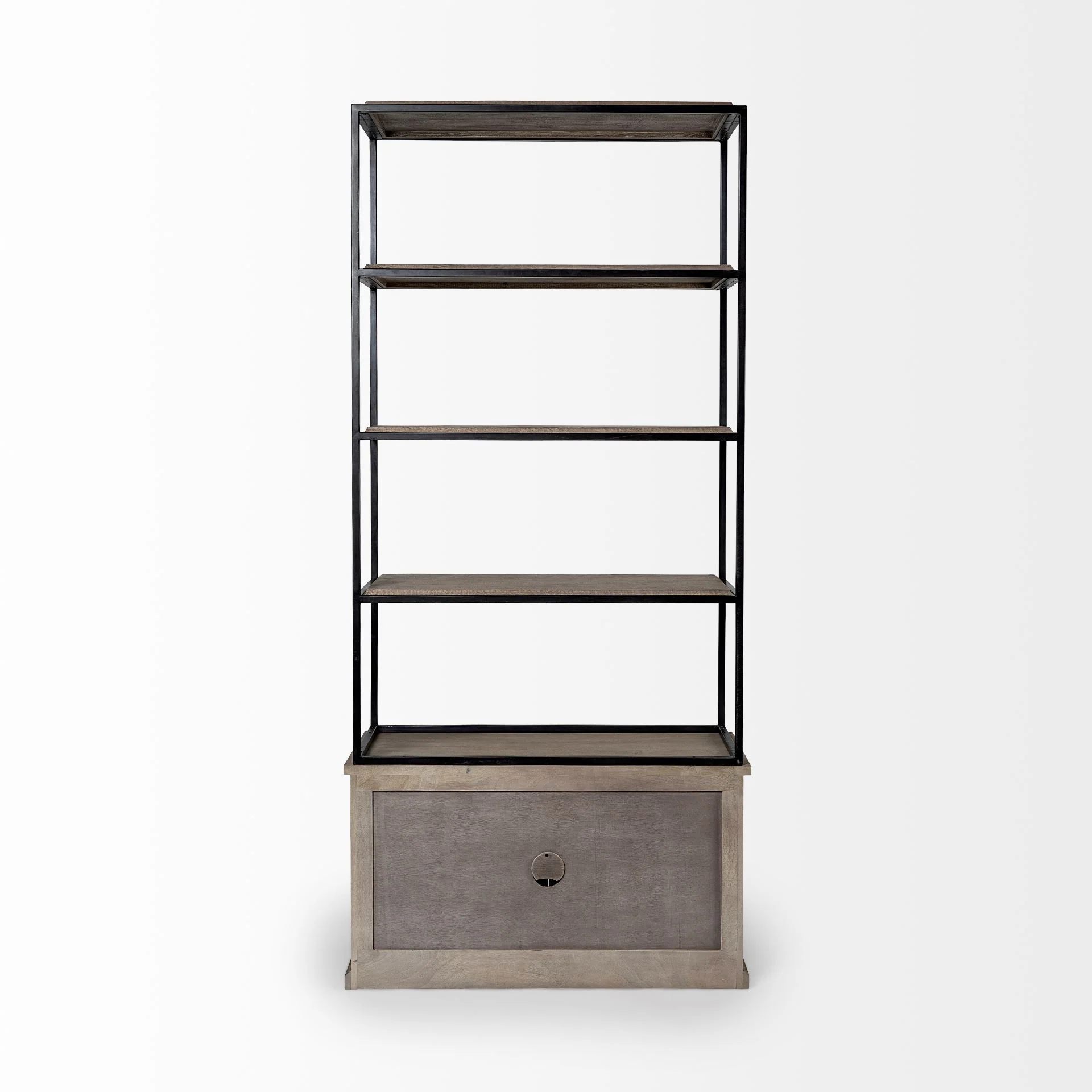 Light Brown Wood and Iron Shelving Unit with 3 Shelves By Homeroots - 380594 - Image 4