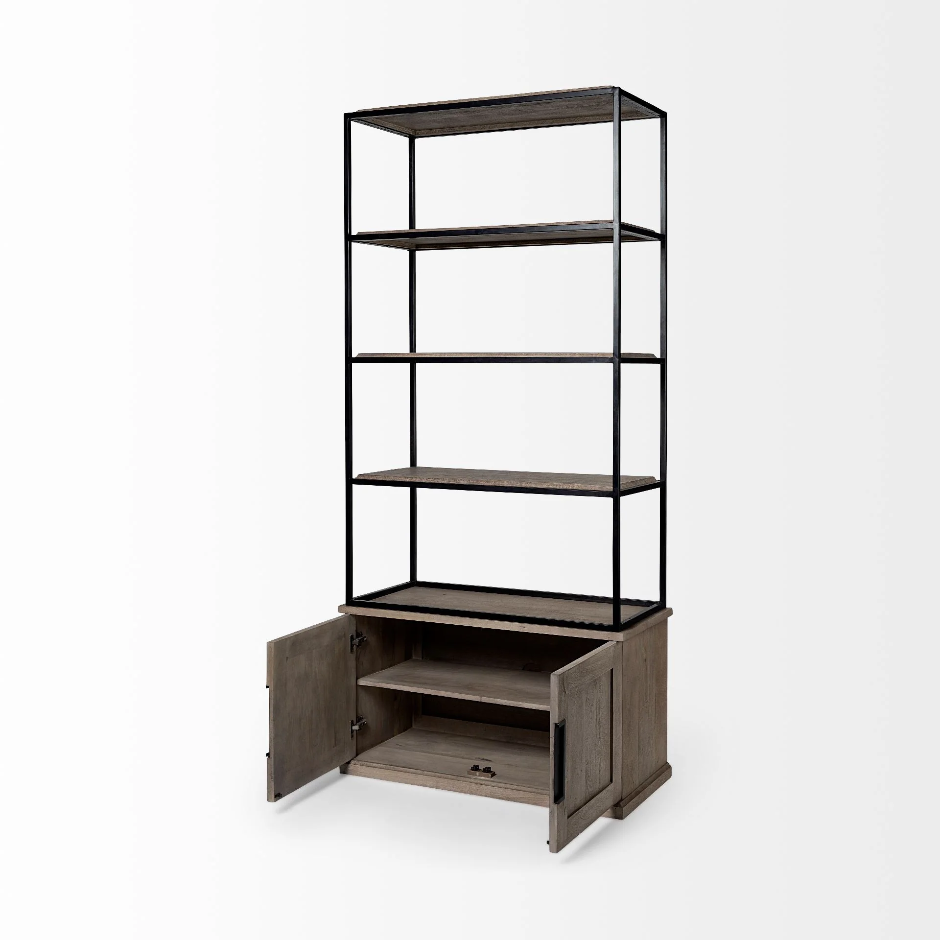 Light Brown Wood and Iron Shelving Unit with 3 Shelves By Homeroots - 380594 - Image 5