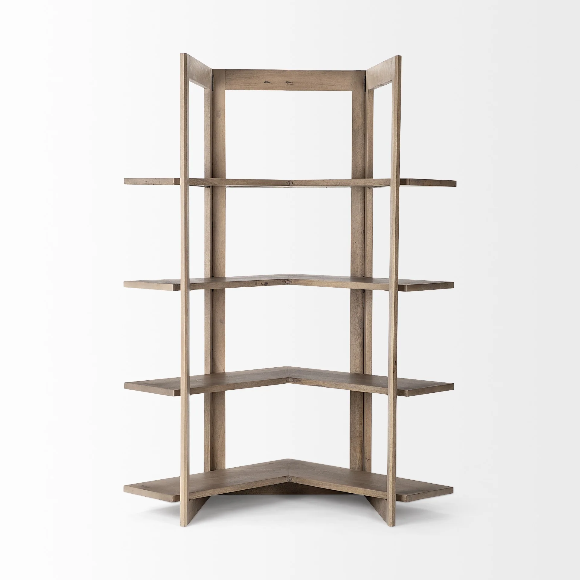 Light Brown Wooden Corner Shelving Unit By Homeroots - Image 2