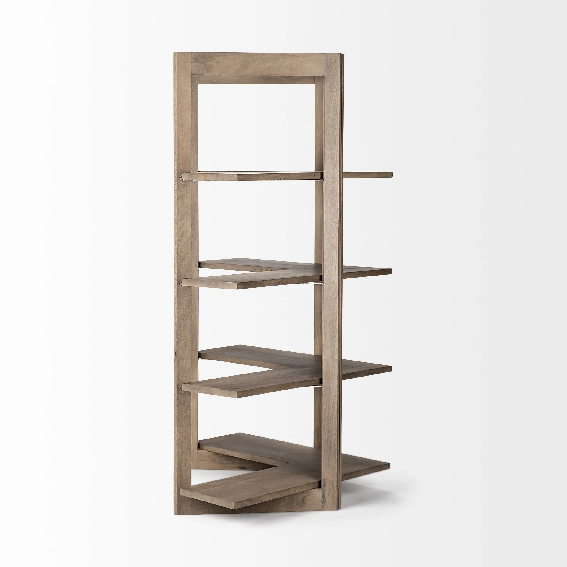 Light Brown Wooden Corner Shelving Unit By Homeroots - Image 3