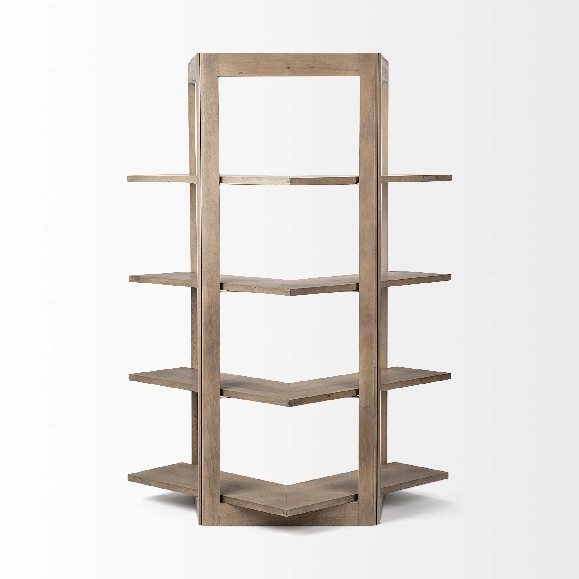 Light Brown Wooden Corner Shelving Unit By Homeroots - Image 4