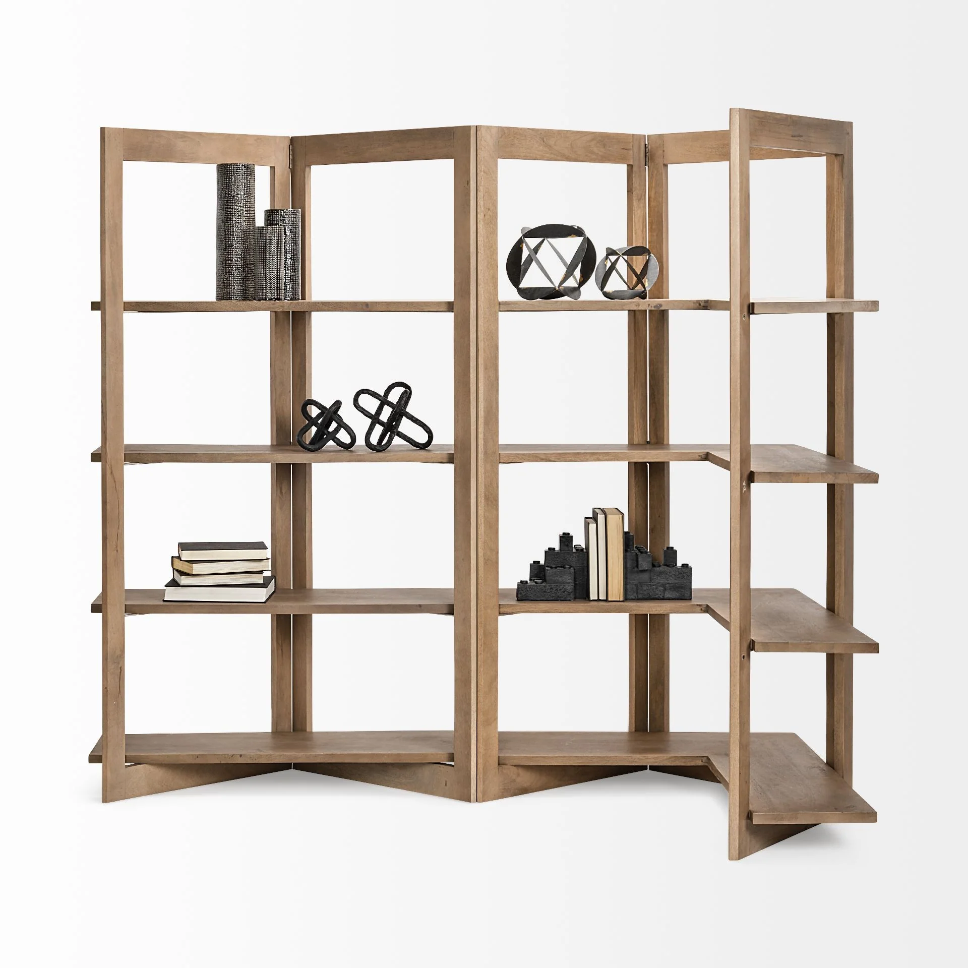 Light Brown Wooden Corner Shelving Unit By Homeroots - Image 9