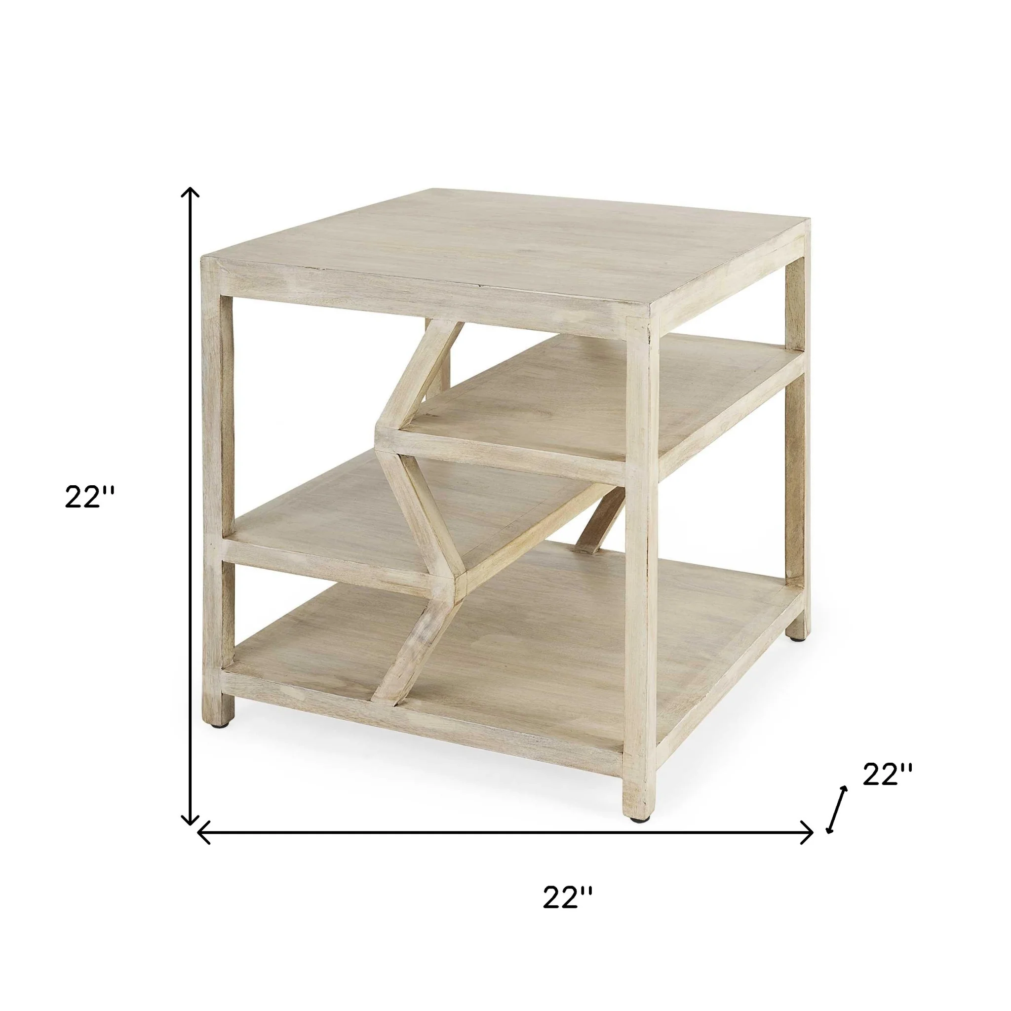 Light Brown Wooden Square Top Side Table with Multi-Level Shelf By Homeroots - Image 2