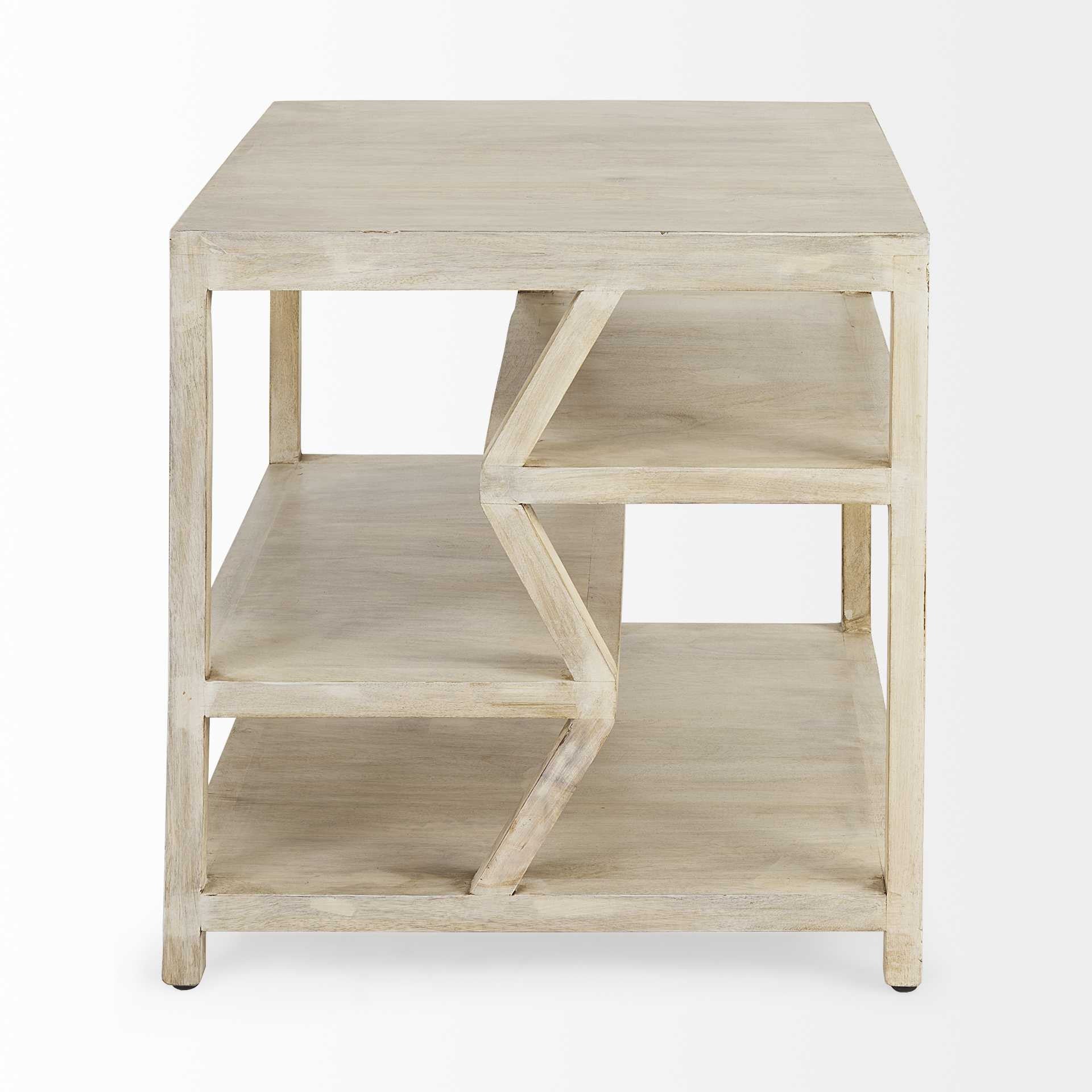 Light Brown Wooden Square Top Side Table with Multi-Level Shelf By Homeroots - Image 3