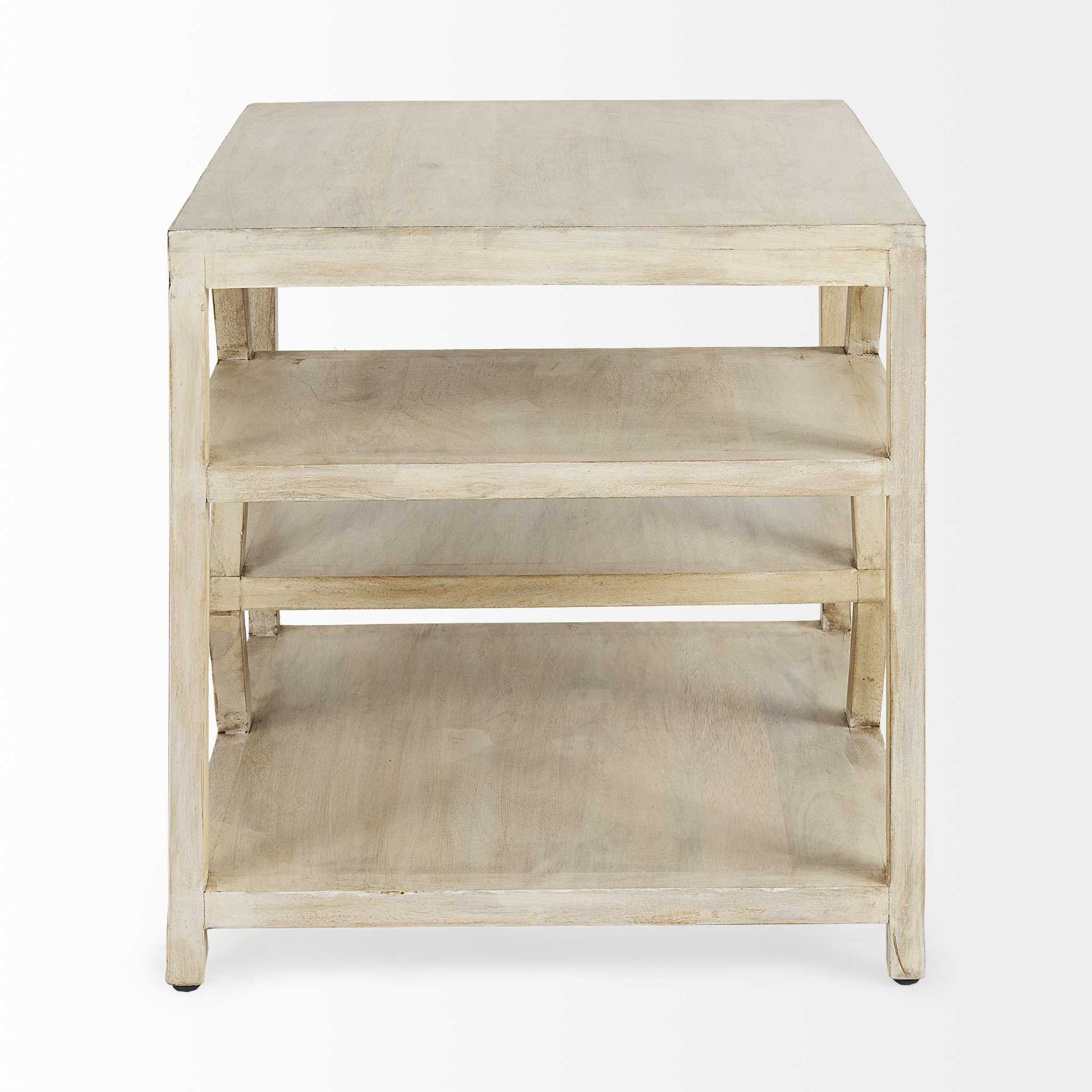 Light Brown Wooden Square Top Side Table with Multi-Level Shelf By Homeroots - Image 4