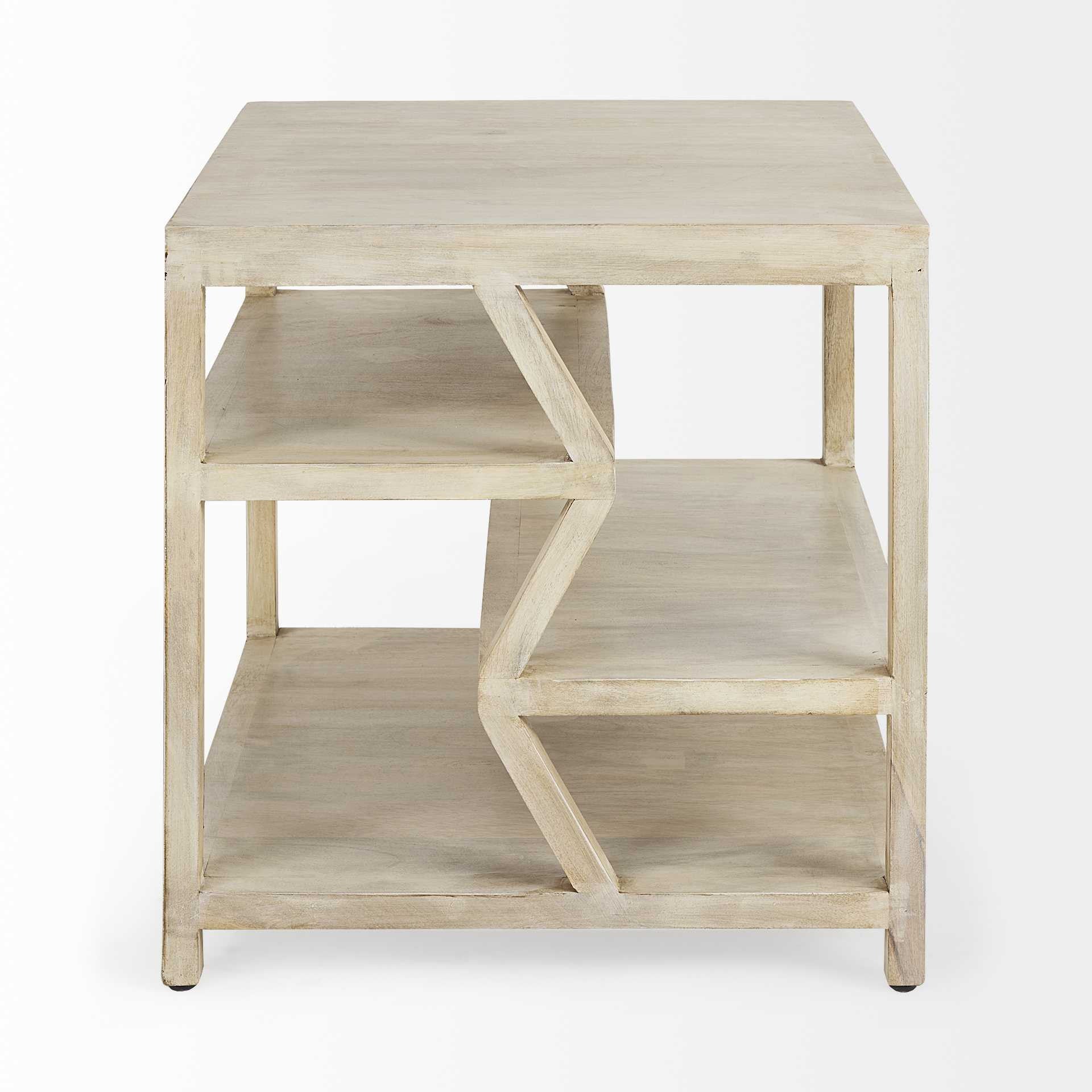 Light Brown Wooden Square Top Side Table with Multi-Level Shelf By Homeroots - Image 7