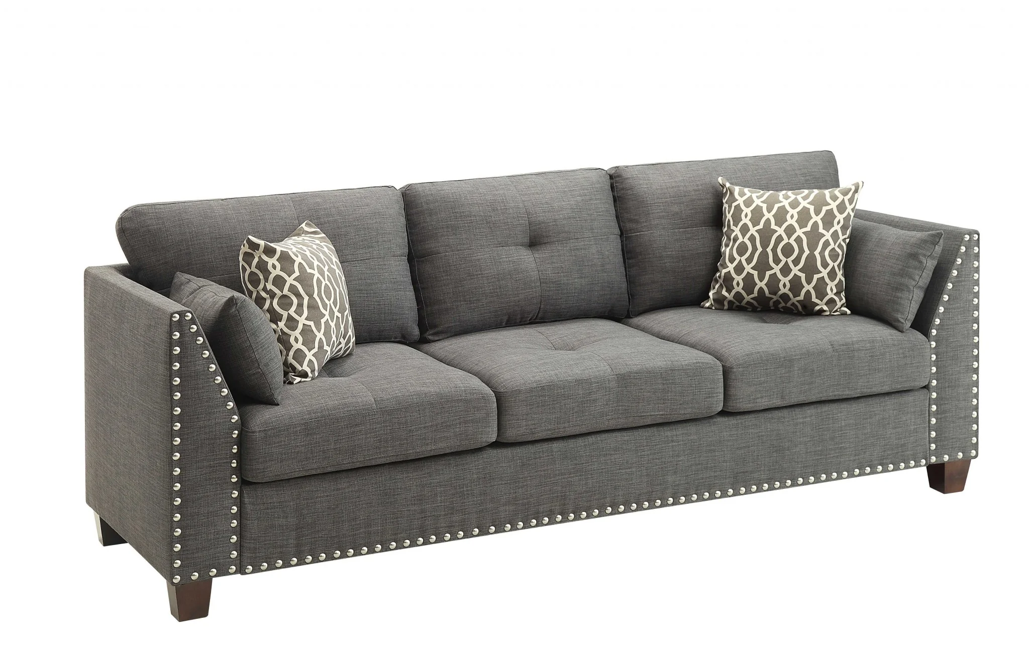 Light Charcoal Linen Sofa w Pillows By Homeroots - Image 2
