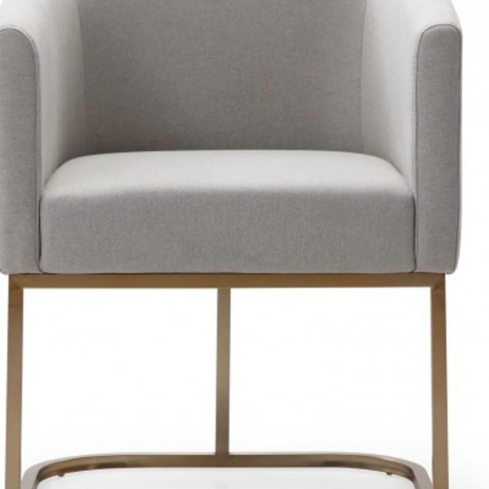 Light Gray And Antiqued Brass Upholstered Fabric Dining Arm Chair By Homeroots - Image 2