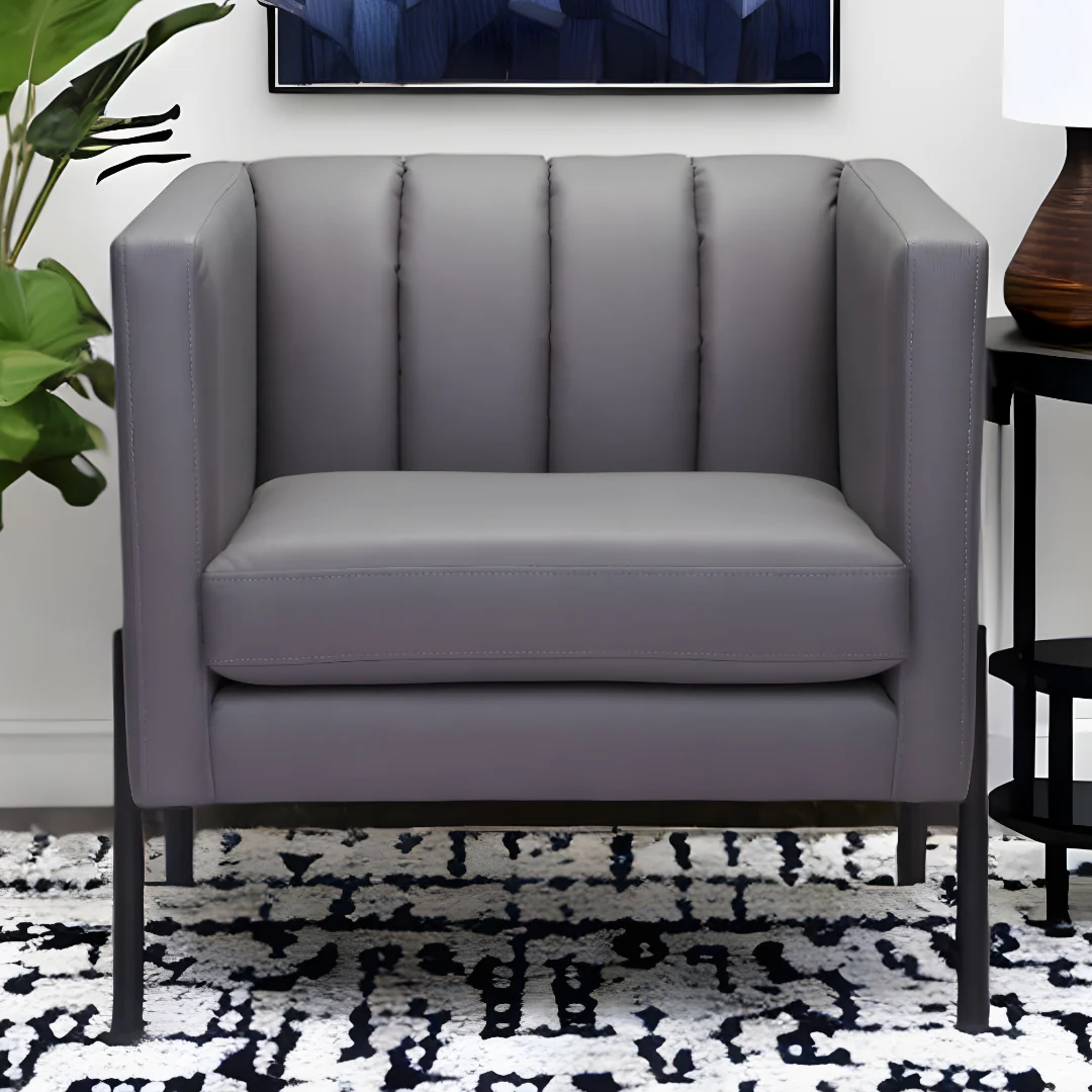 Light Gray And Black Faux Leather And Faux Leather Club Chair By Homeroots - Image 2