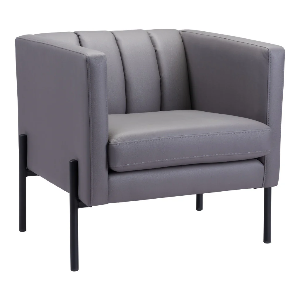 Light Gray And Black Faux Leather And Faux Leather Club Chair By Homeroots - Image 3