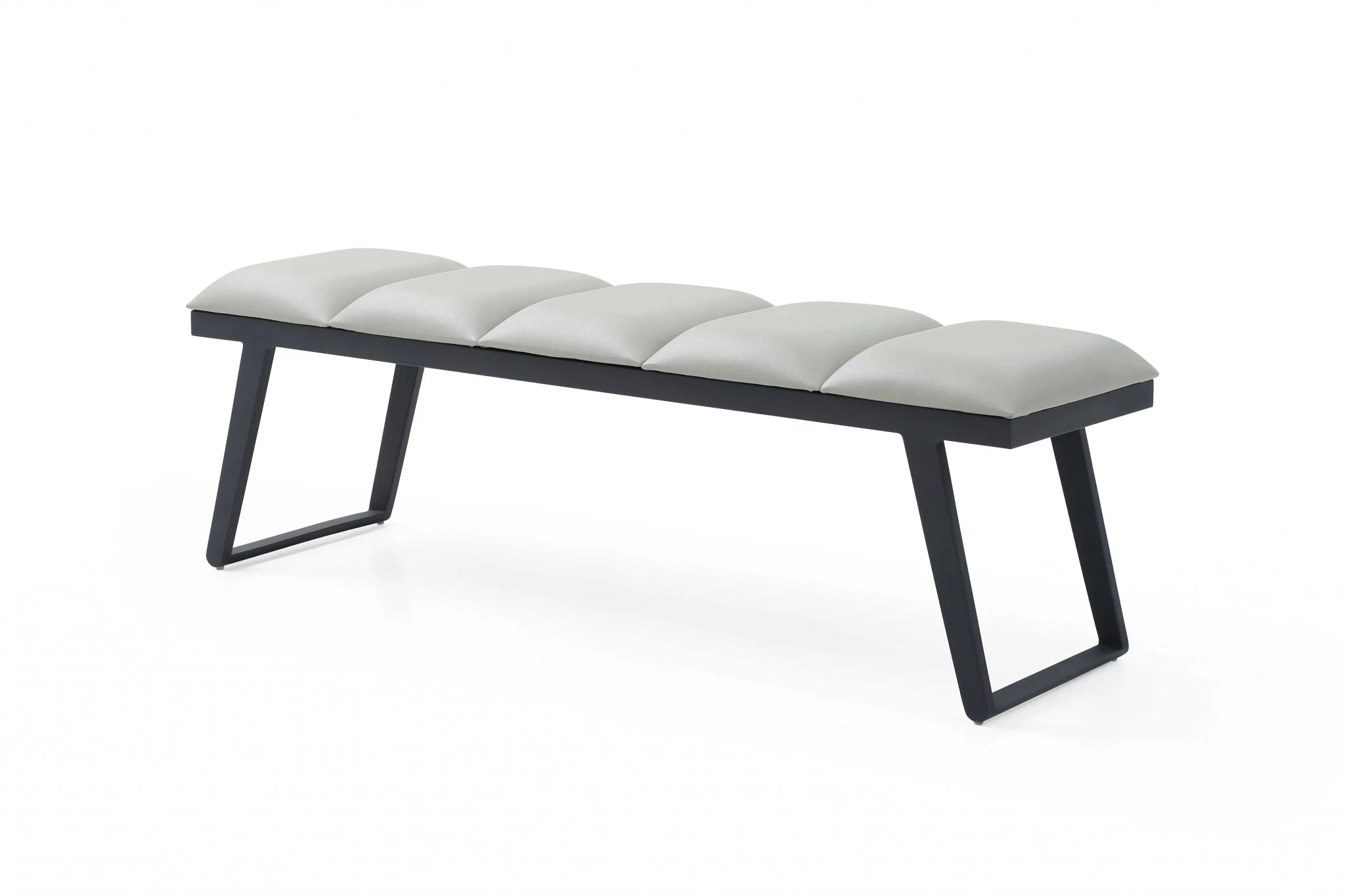 Light Gray and Black Upholstered Faux Leather Bench By Homeroots - Image 4