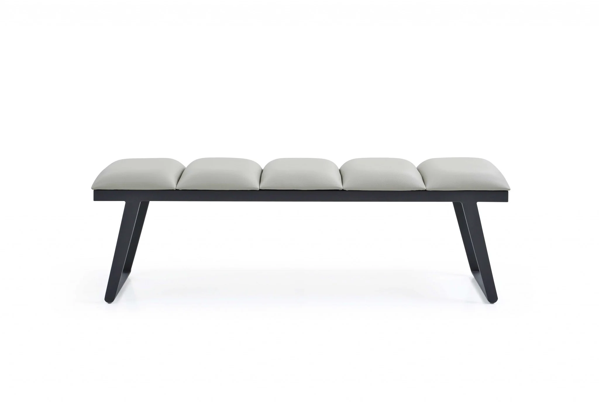 Light Gray and Black Upholstered Faux Leather Bench By Homeroots - Image 5