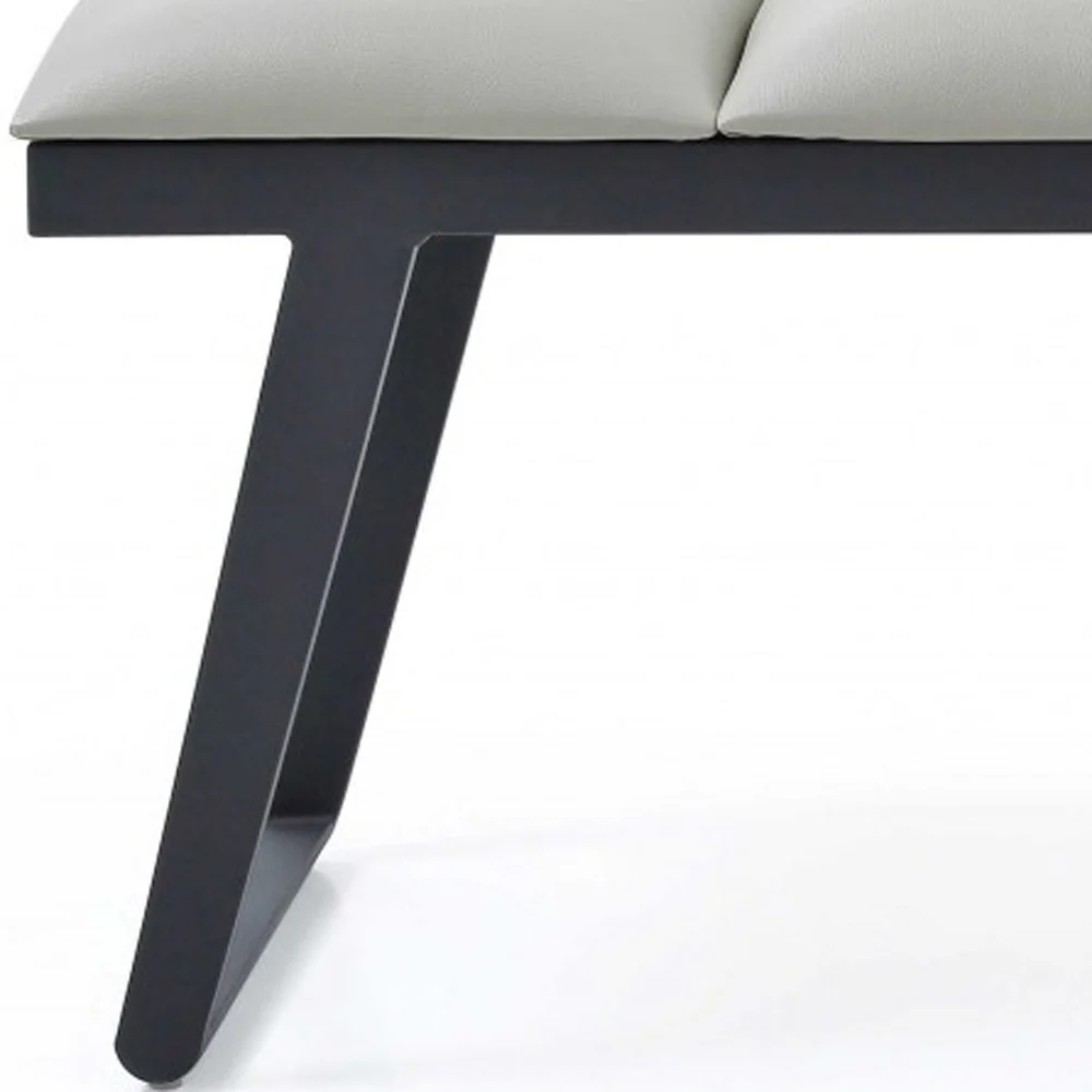 Light Gray and Black Upholstered Faux Leather Bench By Homeroots - Image 6