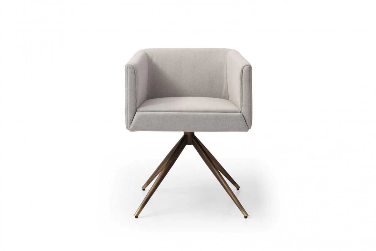 Light Gray And Brass Upholstered Fabric Dining Arm Chair By Homeroots - Image 2