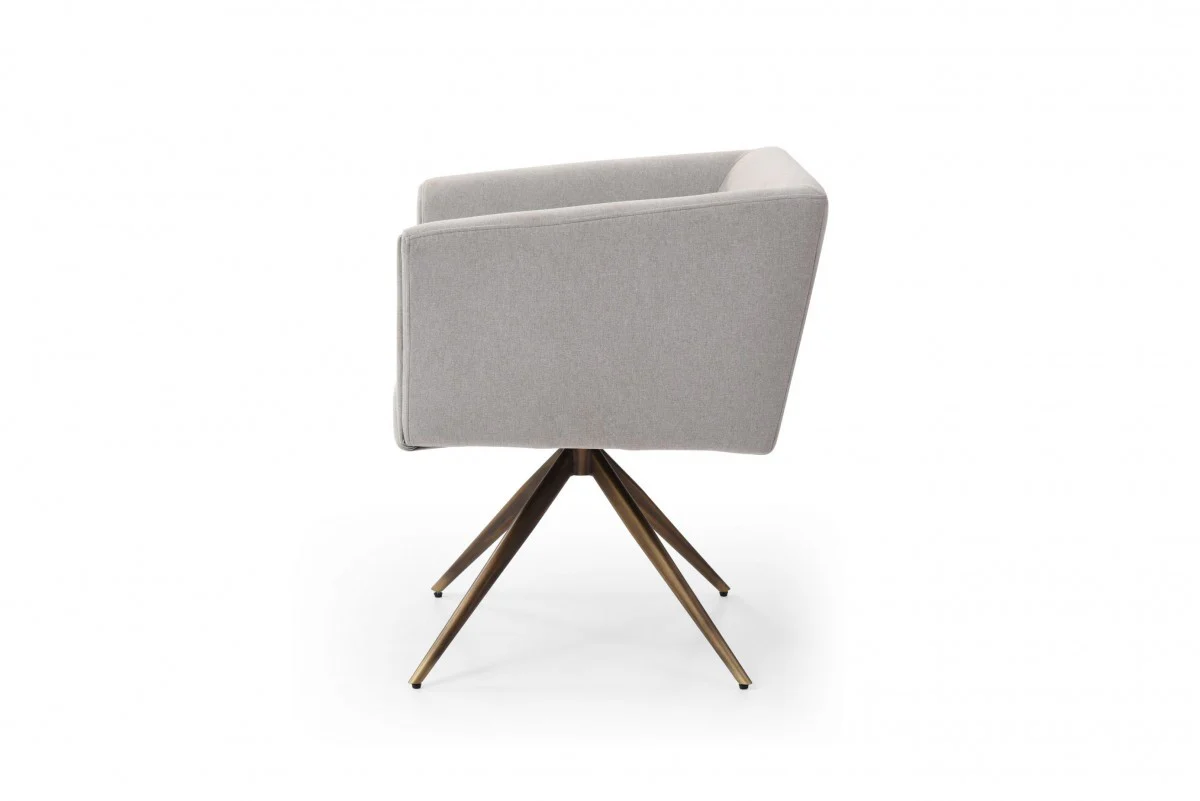 Light Gray And Brass Upholstered Fabric Dining Arm Chair By Homeroots - Image 4