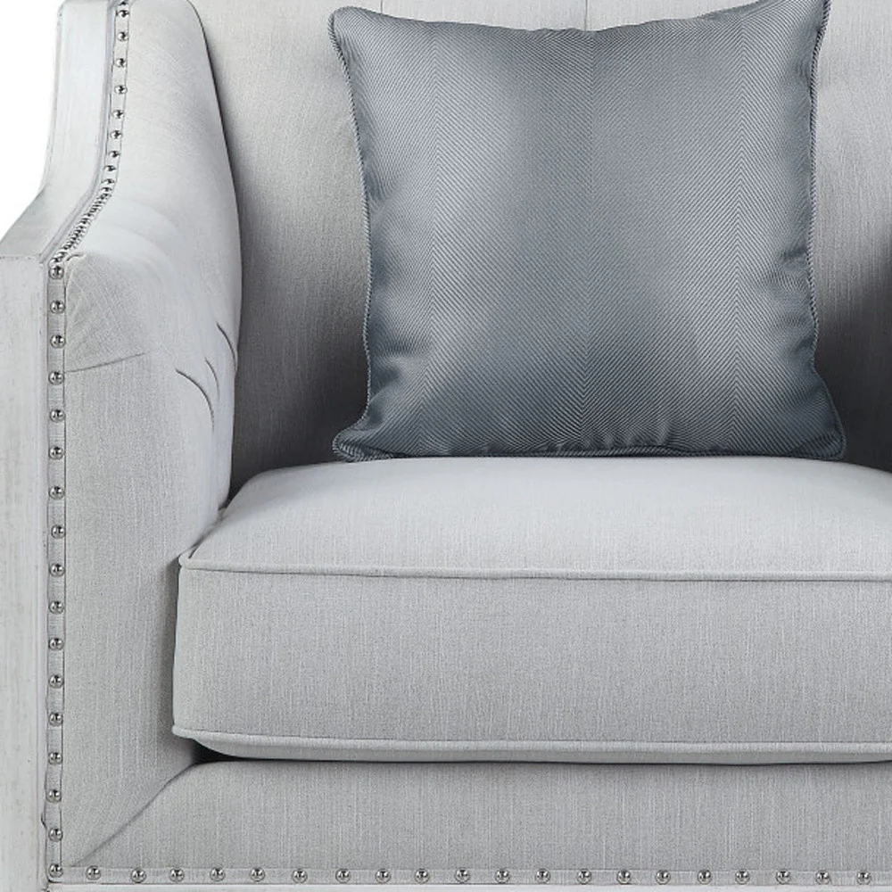 Light Gray and Brown Linen Tufted Distressed Club Chair And Toss Pillow By Homeroots - Image 3