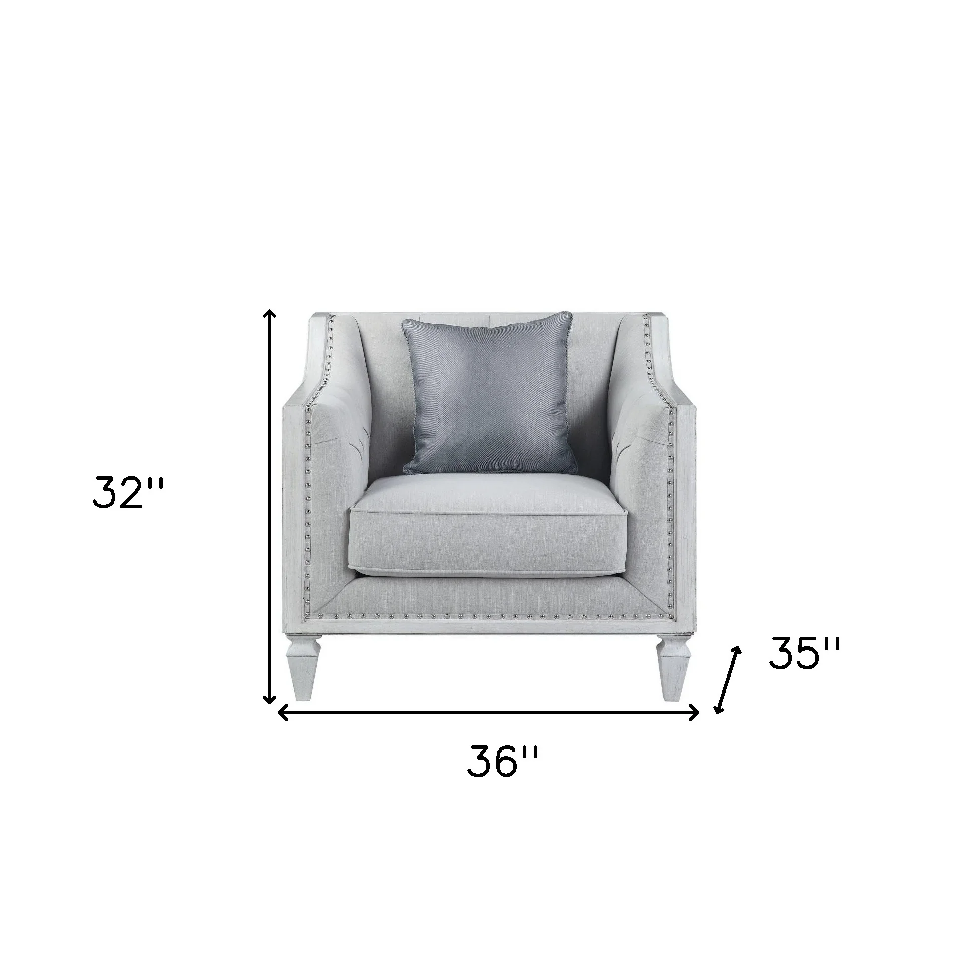 Light Gray and Brown Linen Tufted Distressed Club Chair And Toss Pillow By Homeroots - Image 5