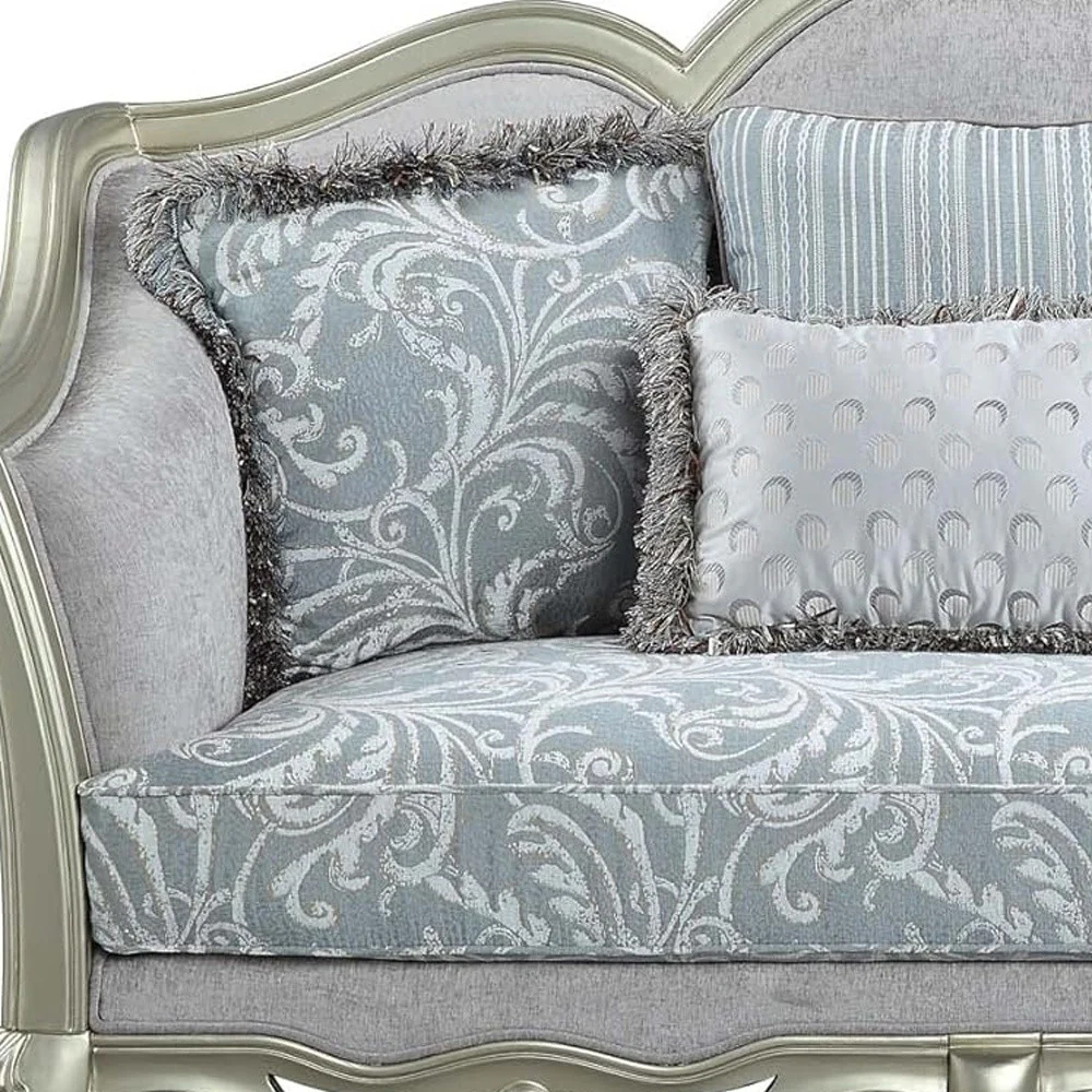 Light Gray And Champagne Linen Damask Loveseat and Toss Pillows By Homeroots - Image 6