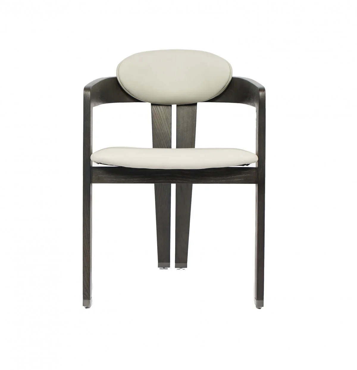 Light Gray And Dark Gray Upholstered Faux Leather Open Back Dining Arm Chair By Homeroots - Image 3