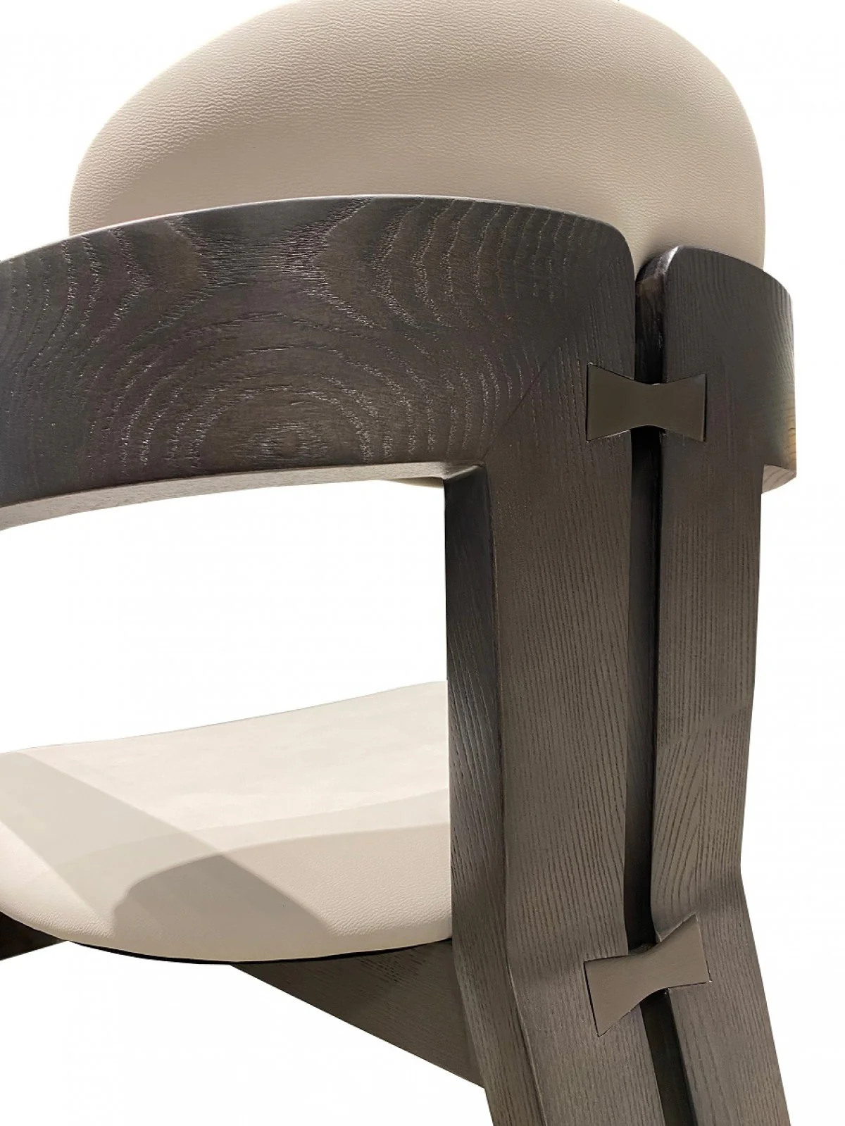 Light Gray And Dark Gray Upholstered Faux Leather Open Back Dining Arm Chair By Homeroots - Image 5