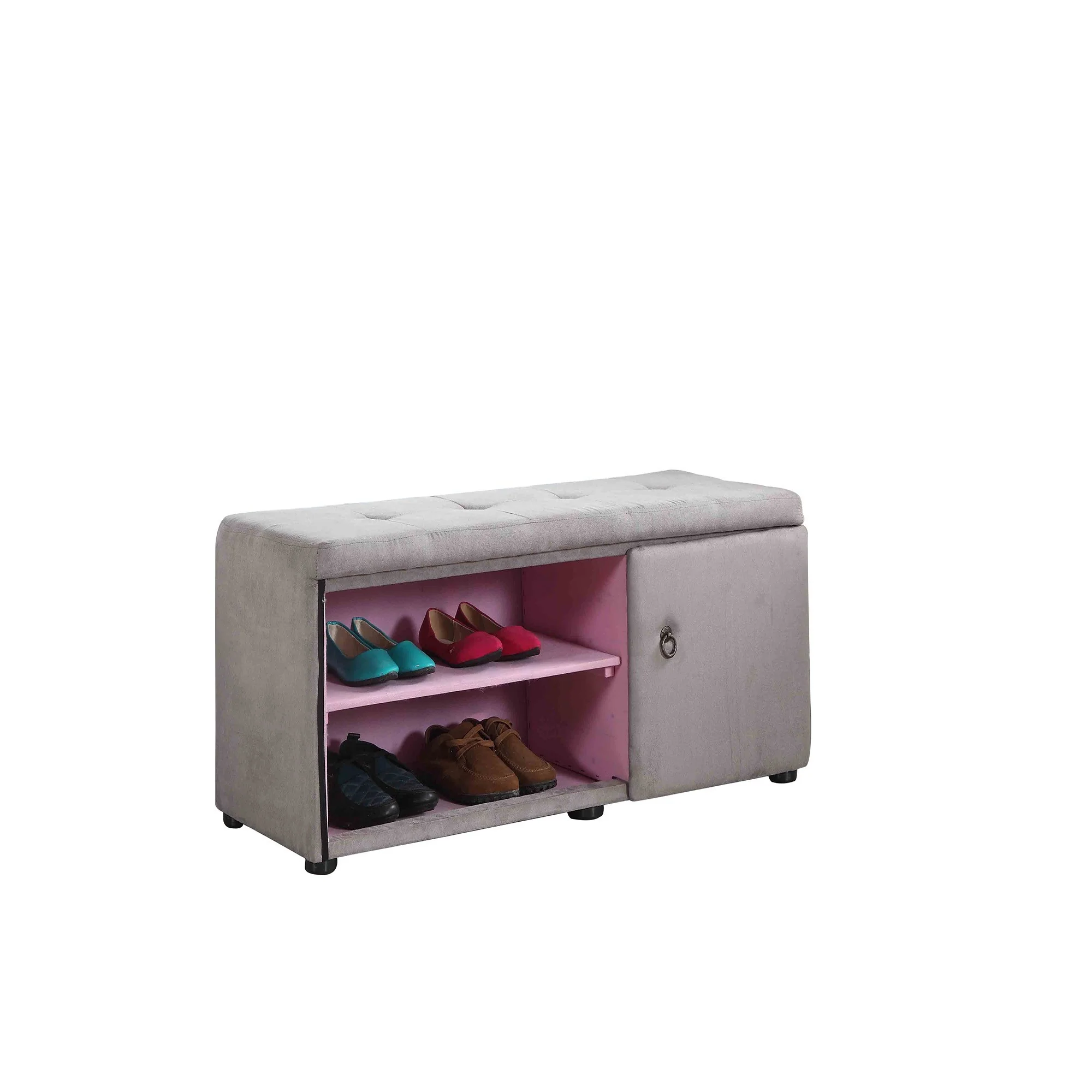 Light Gray and Pink Tufted Shoe Storage Bench By Homeroots - Image 2