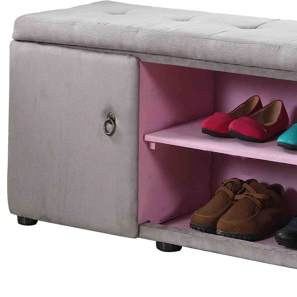 Light Gray and Pink Tufted Shoe Storage Bench By Homeroots - Image 3