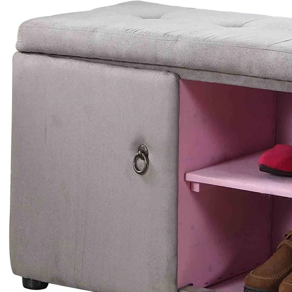 Light Gray and Pink Tufted Shoe Storage Bench By Homeroots - Image 4