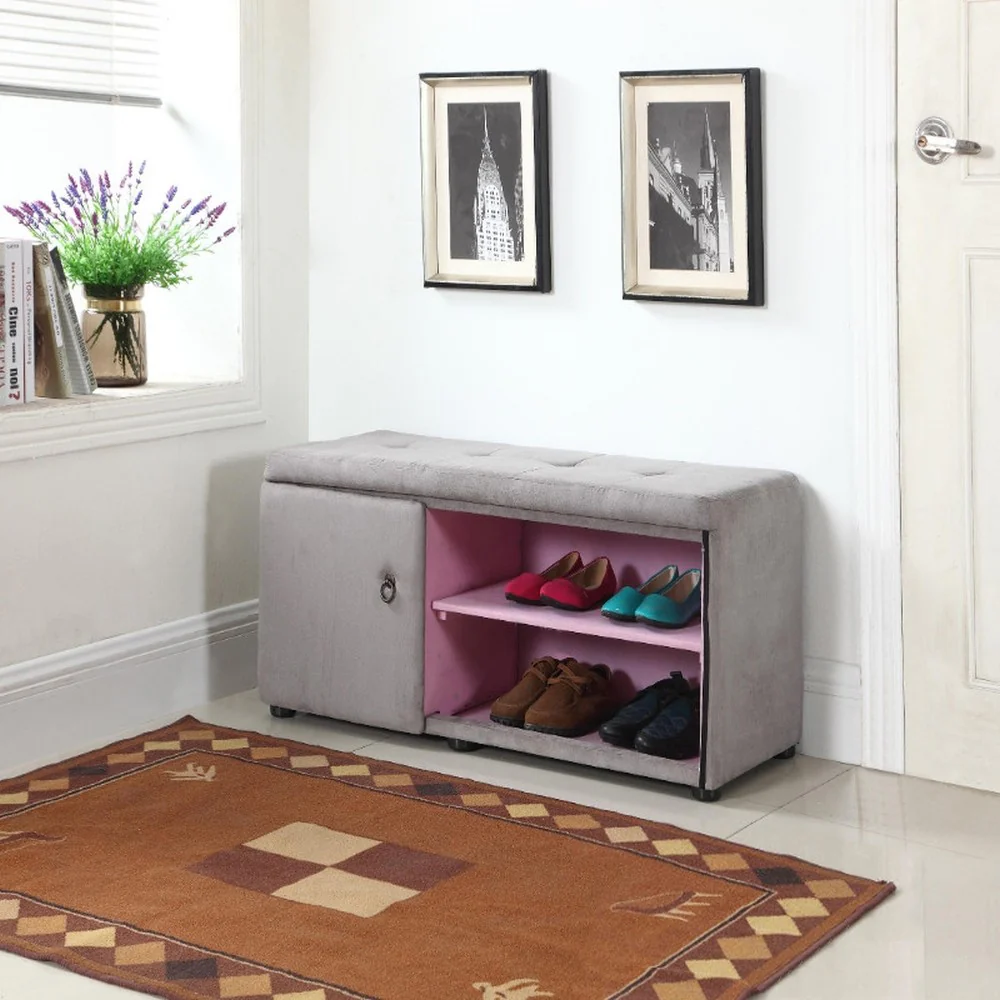 Light Gray and Pink Tufted Shoe Storage Bench By Homeroots - Image 5
