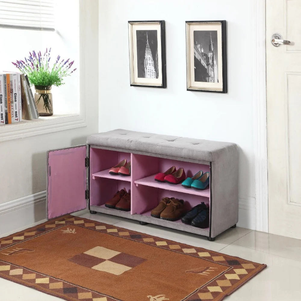 Light Gray and Pink Tufted Shoe Storage Bench By Homeroots - Image 6