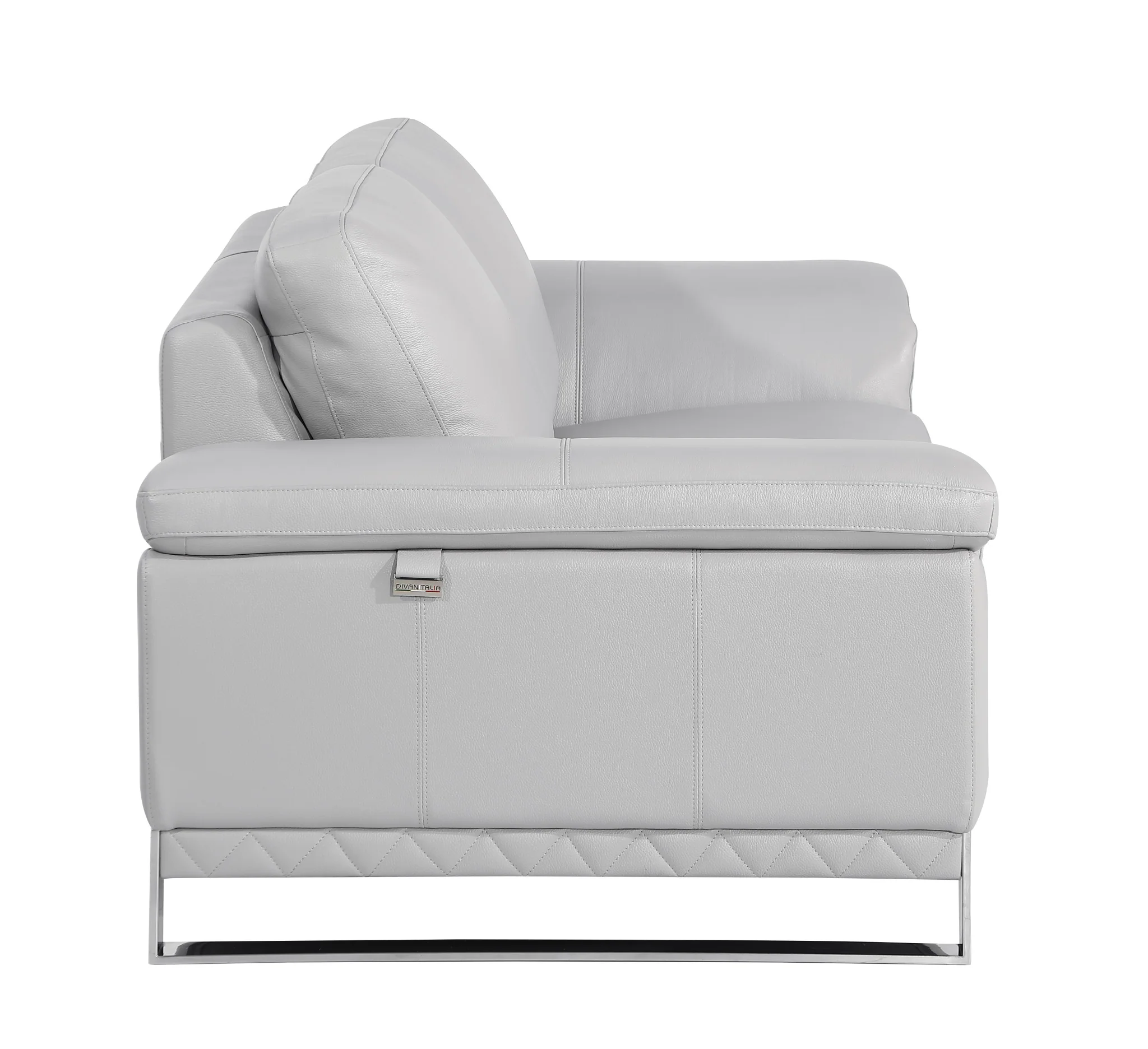 Light Gray And Silver Genuine Leather Loveseat By Homeroots - Image 2