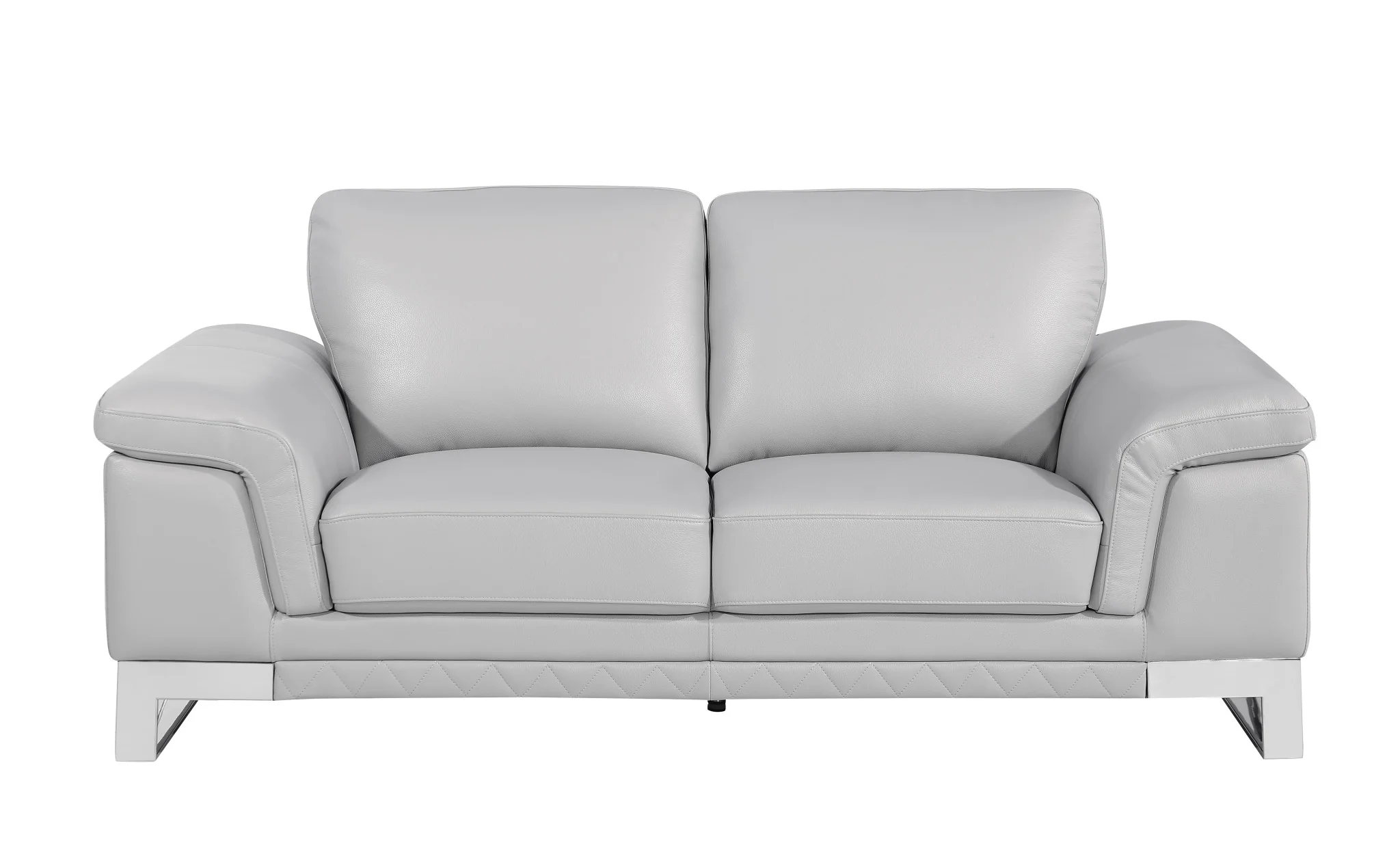 Light Gray And Silver Genuine Leather Loveseat By Homeroots - Image 5
