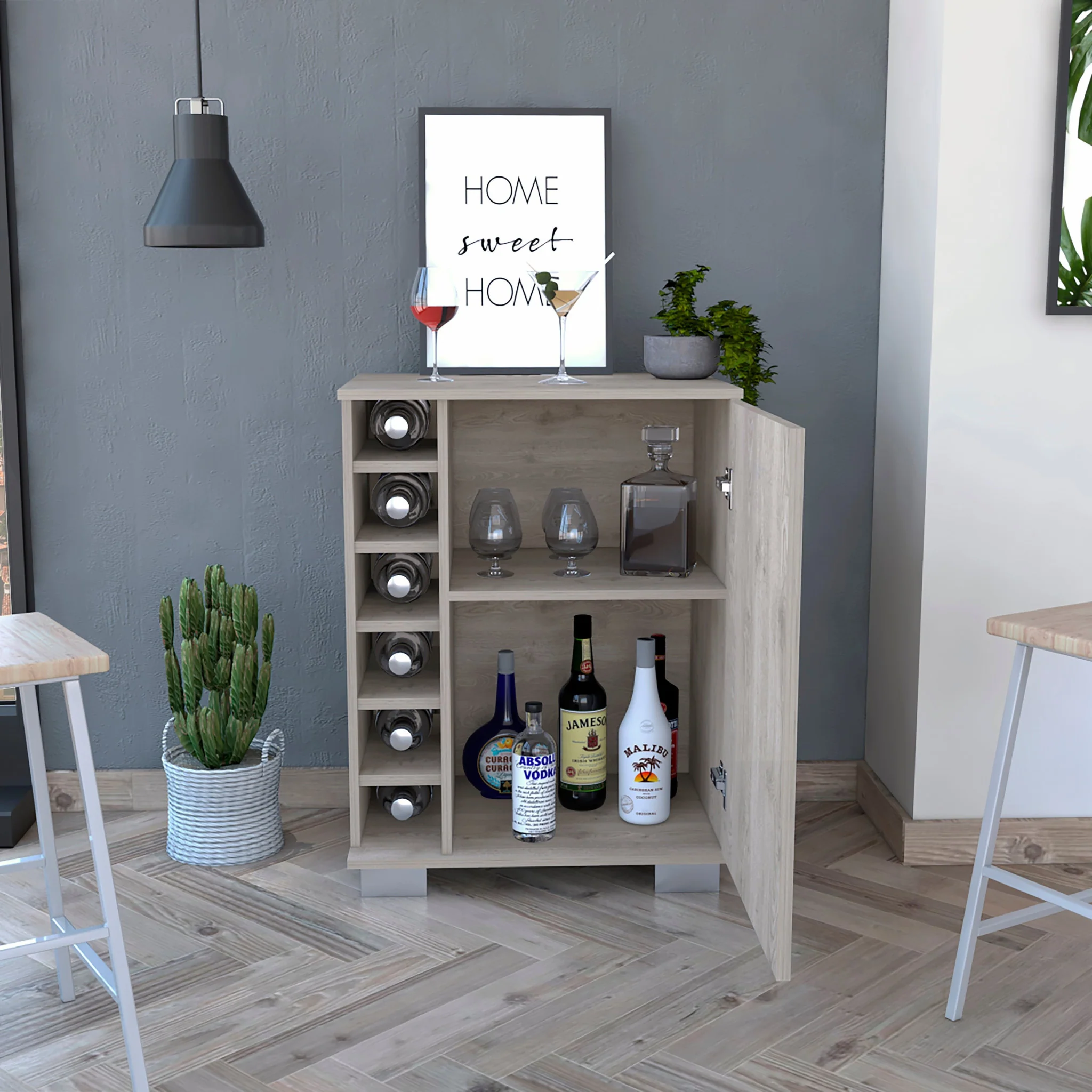 Light Gray Bar Cabinet with One Door Panel By Homeroots - Image 5