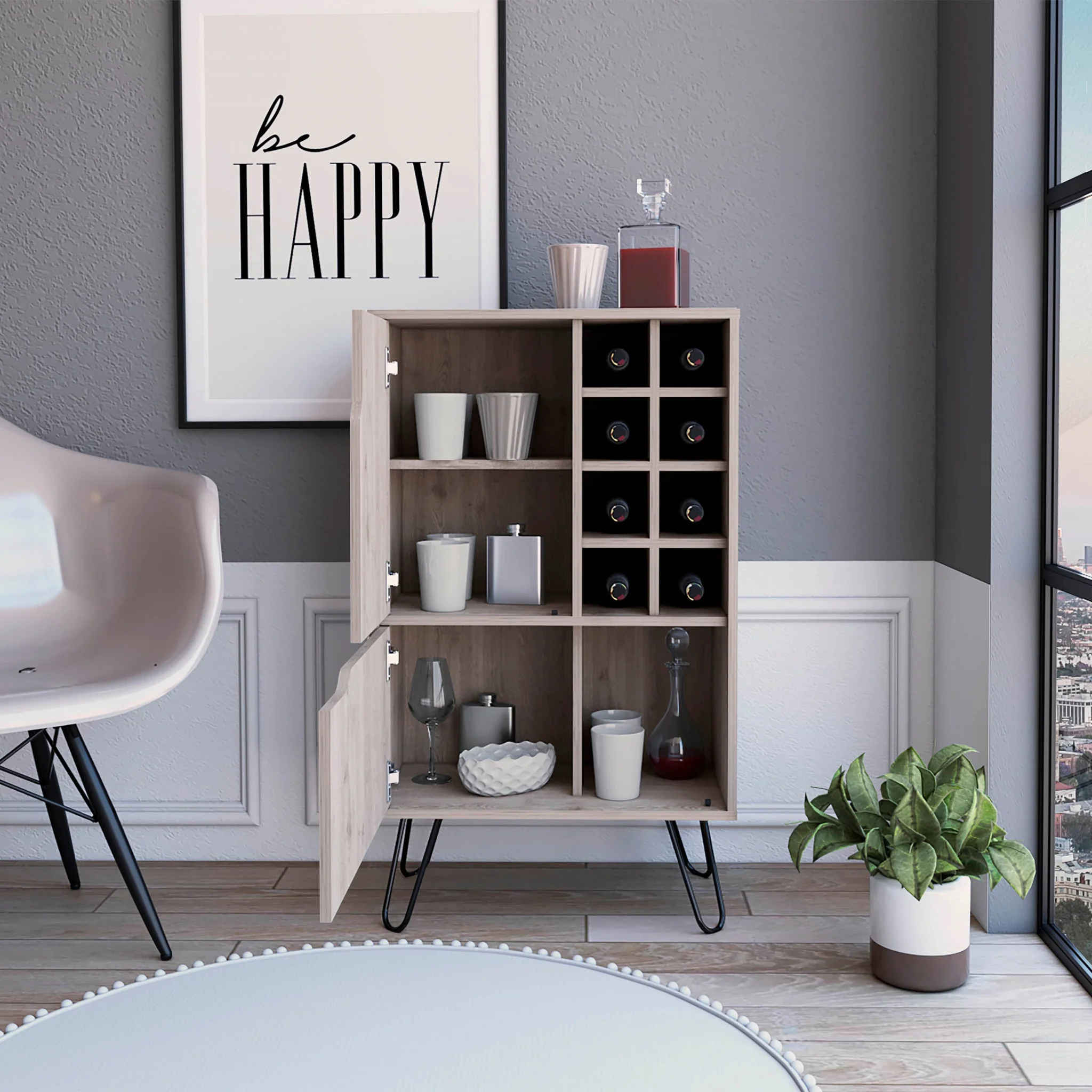 Light Gray Bar Cabinet with Two Door Panels By Homeroots - Image 5