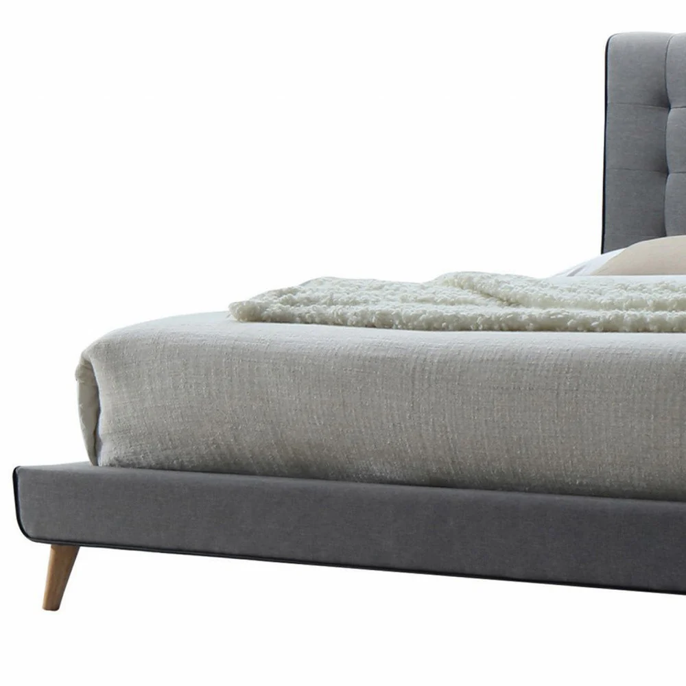 Light Gray Buttonless Tufted Fabric Queen Bed With Natural Finish Legs By Homeroots - Image 2