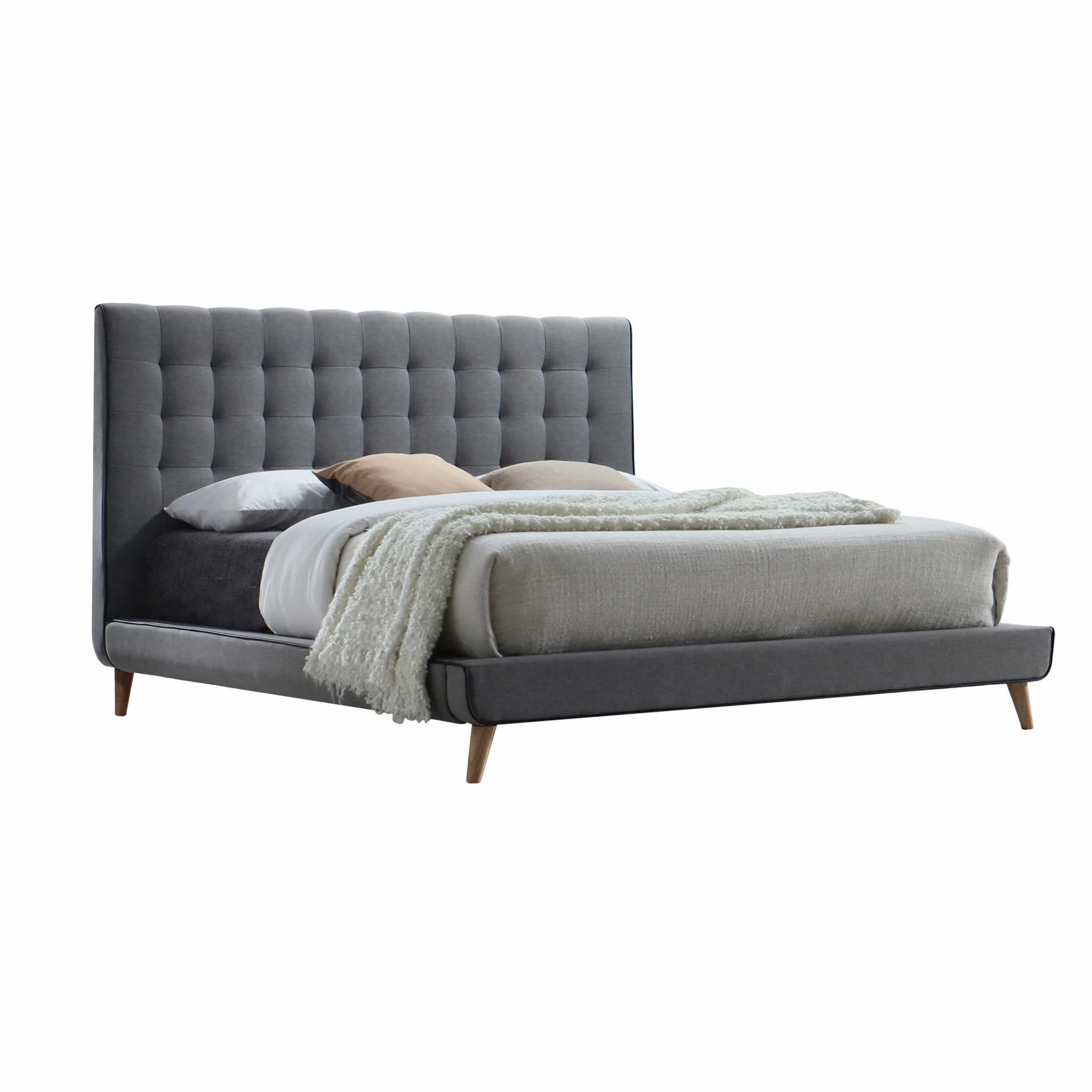 Light Gray Buttonless Tufted Fabric Queen Bed With Natural Finish Legs By Homeroots - Image 3