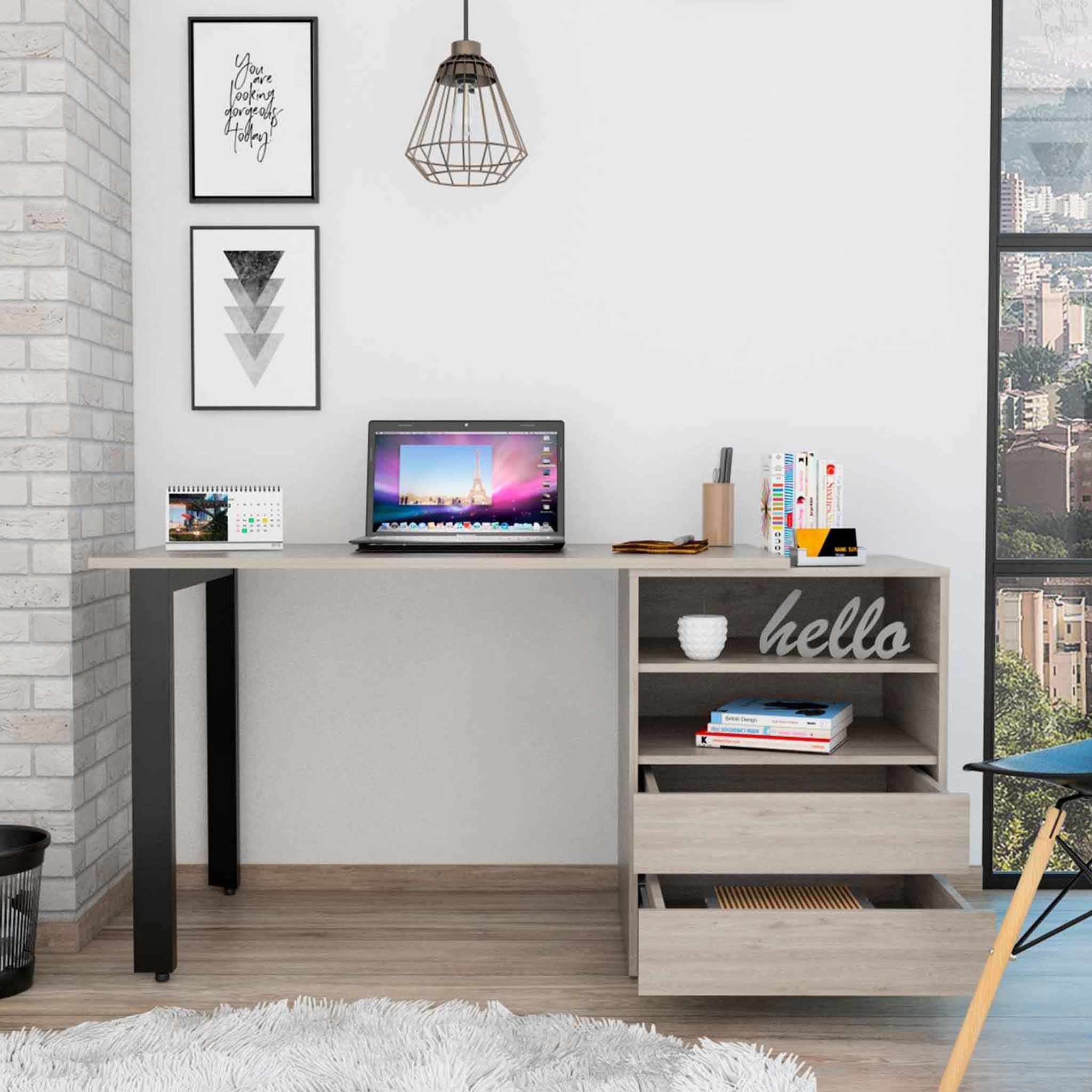 Light Gray Computer Desk By Homeroots - 403821 - Image 3