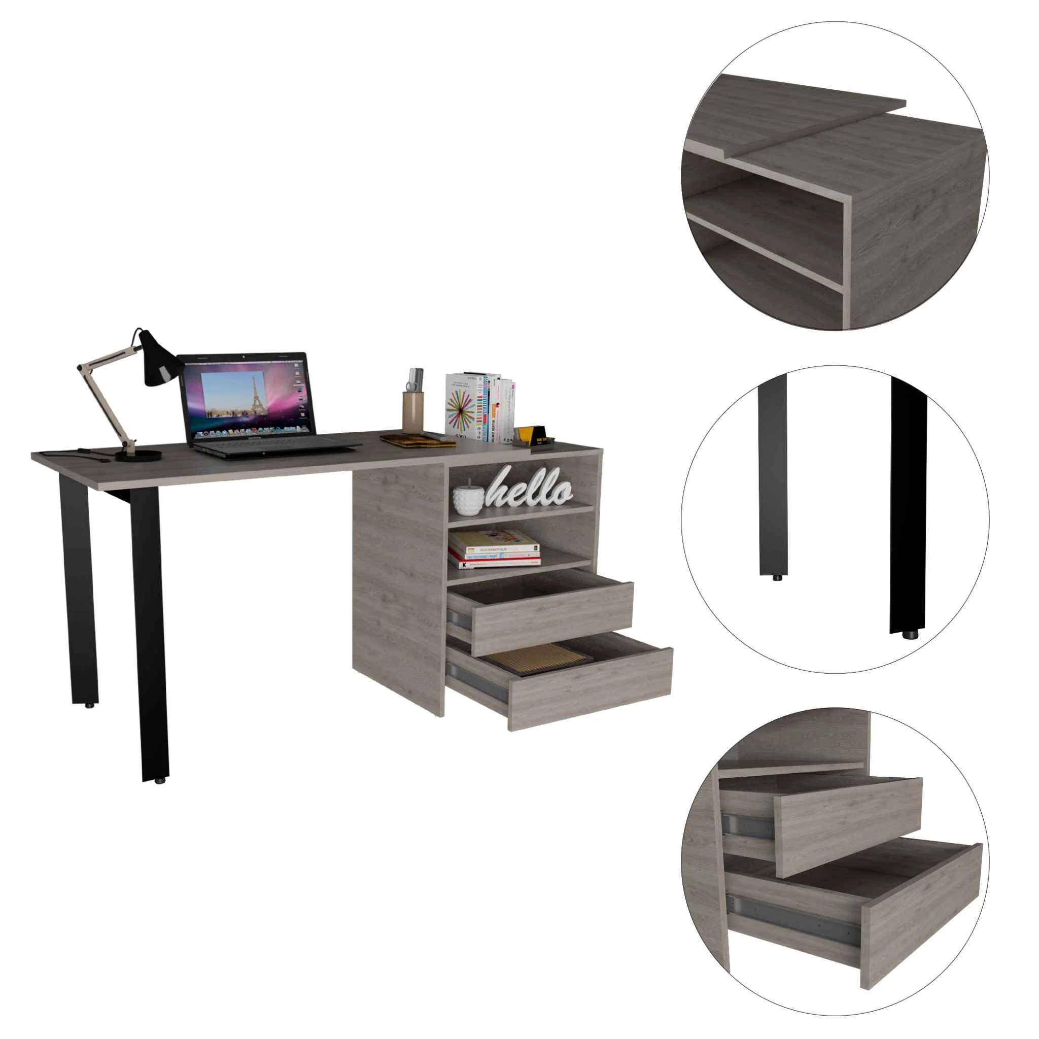 Light Gray Computer Desk By Homeroots - 403821 - Image 4