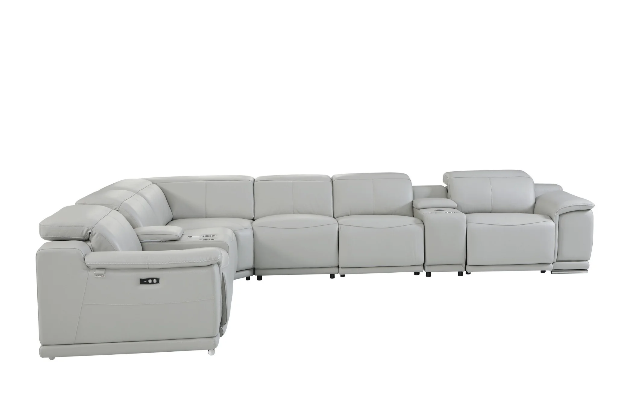 Light Gray Italian Leather Power Reclining L Shaped Eight Piece Corner Sectional With Console By Homeroots - Image 3