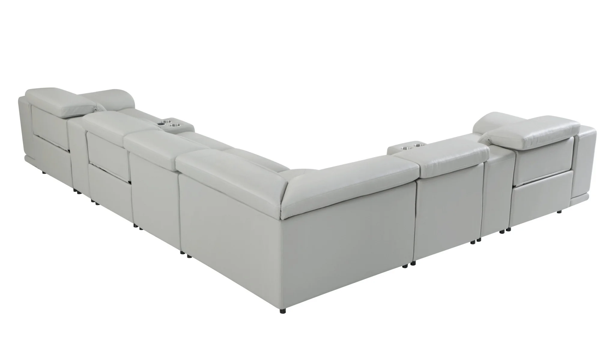Light Gray Italian Leather Power Reclining L Shaped Eight Piece Corner Sectional With Console By Homeroots - Image 5