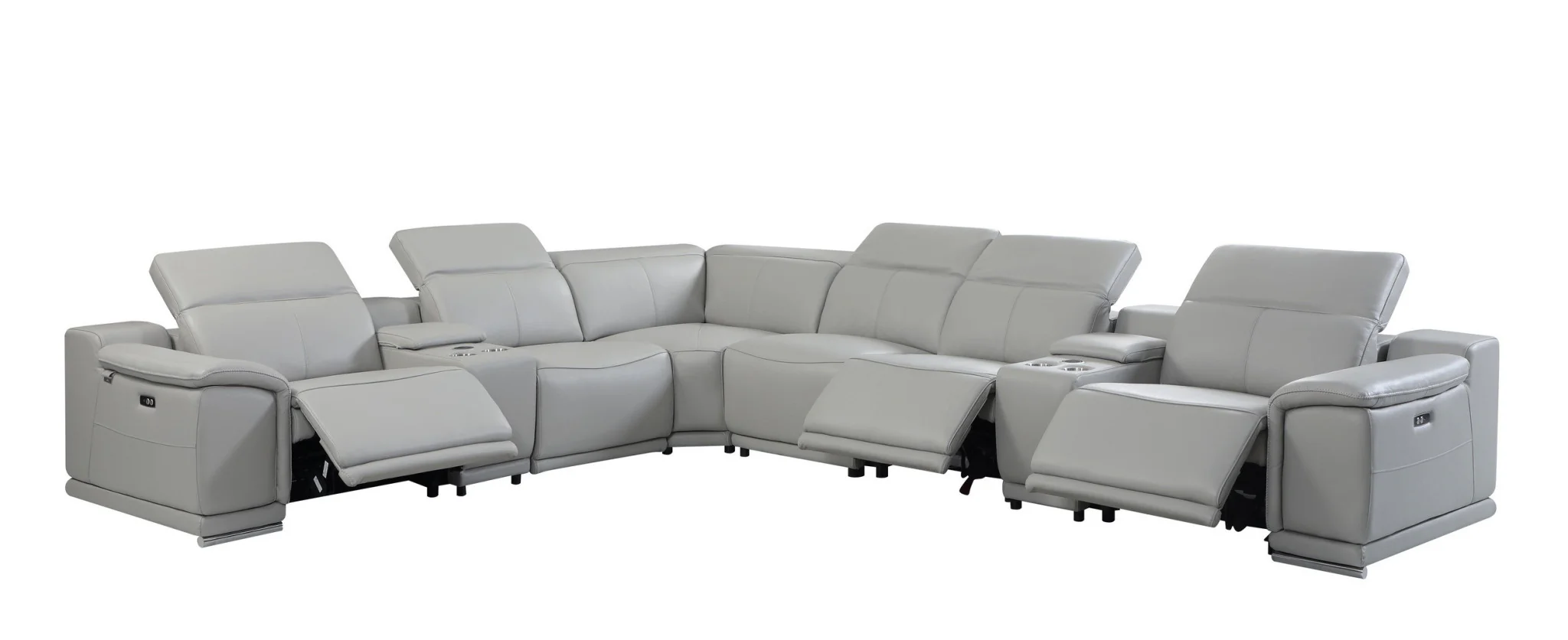 Light Gray Italian Leather Power Reclining L Shaped Eight Piece Corner Sectional With Console By Homeroots - Image 6