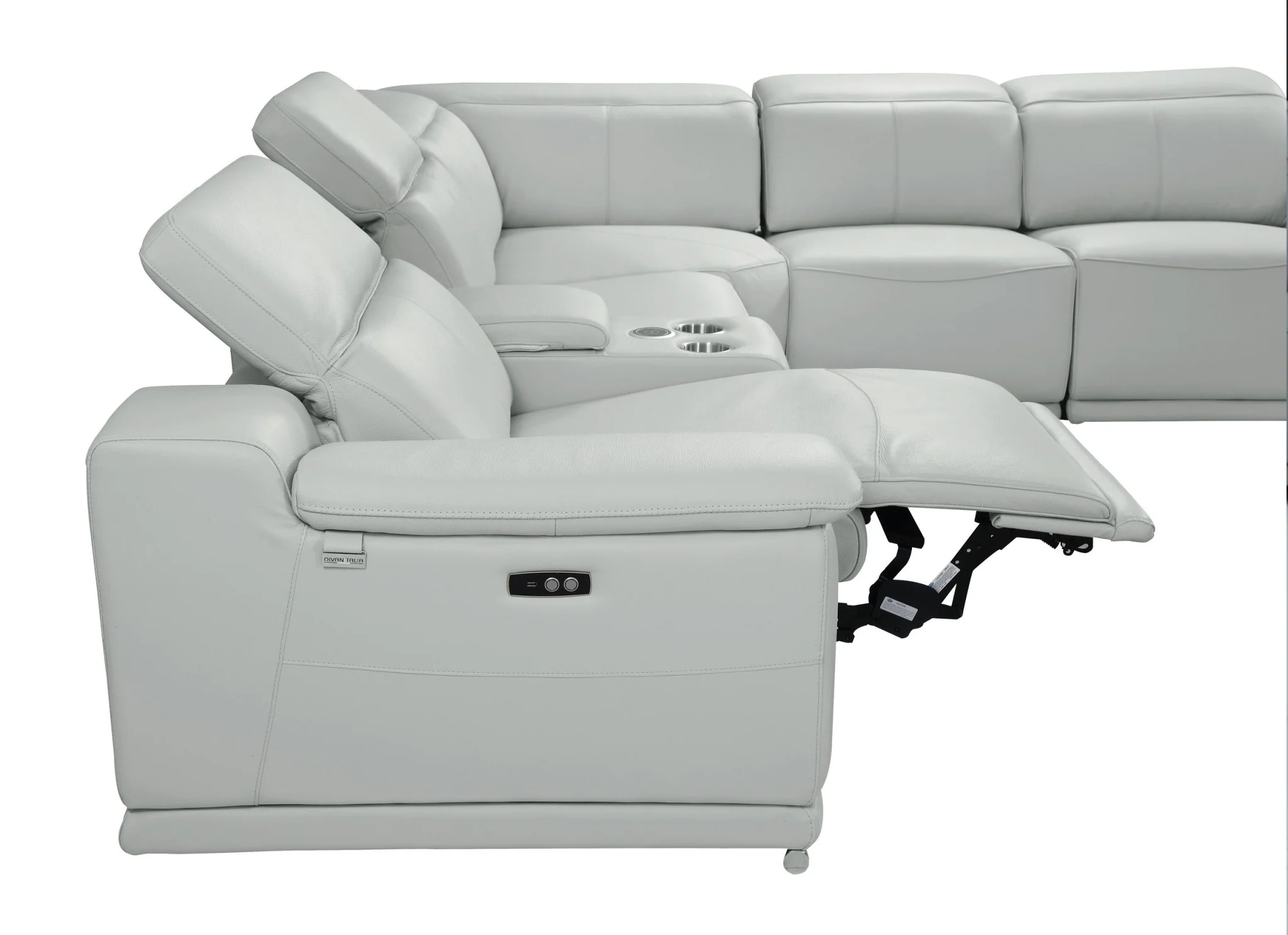 Light Gray Italian Leather Power Reclining L Shaped Eight Piece Corner Sectional With Console By Homeroots - Image 8
