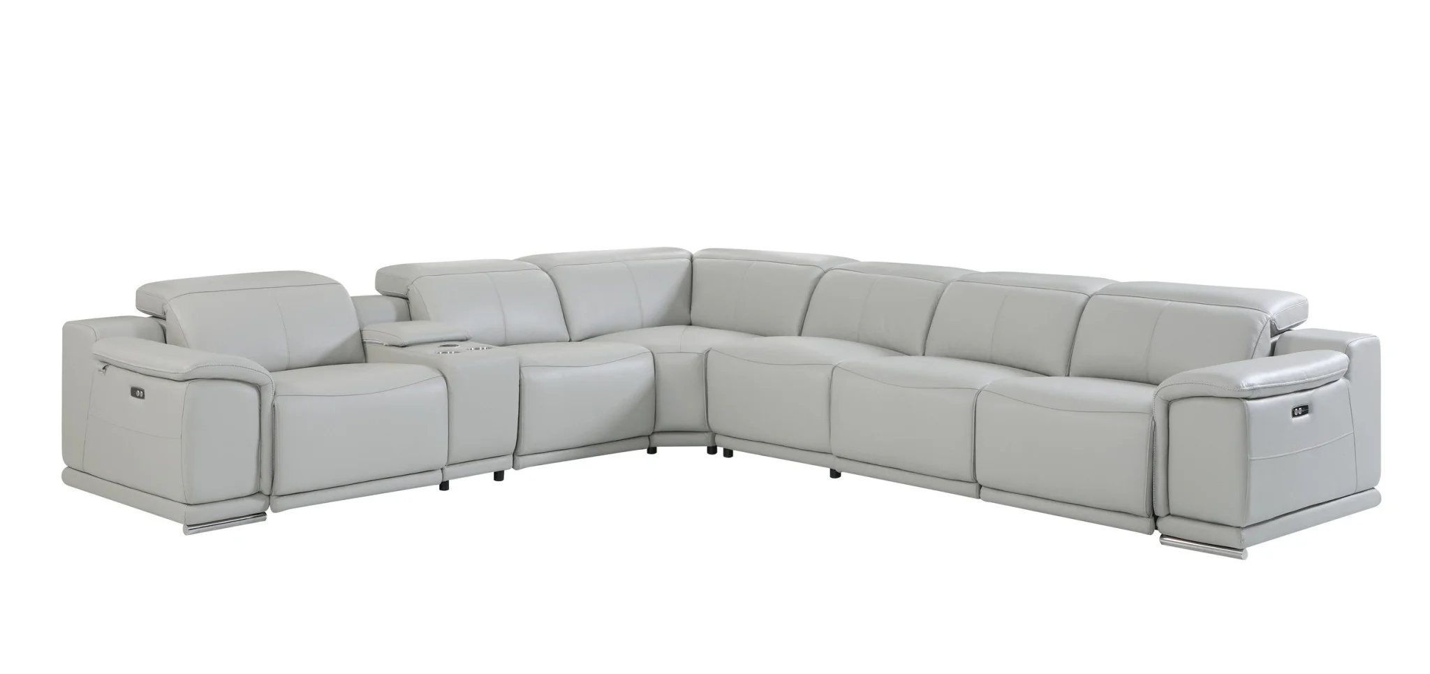Light Gray Italian Leather Power Reclining L Shaped Seven Piece Corner Sectional With Console By Homeroots - Image 2